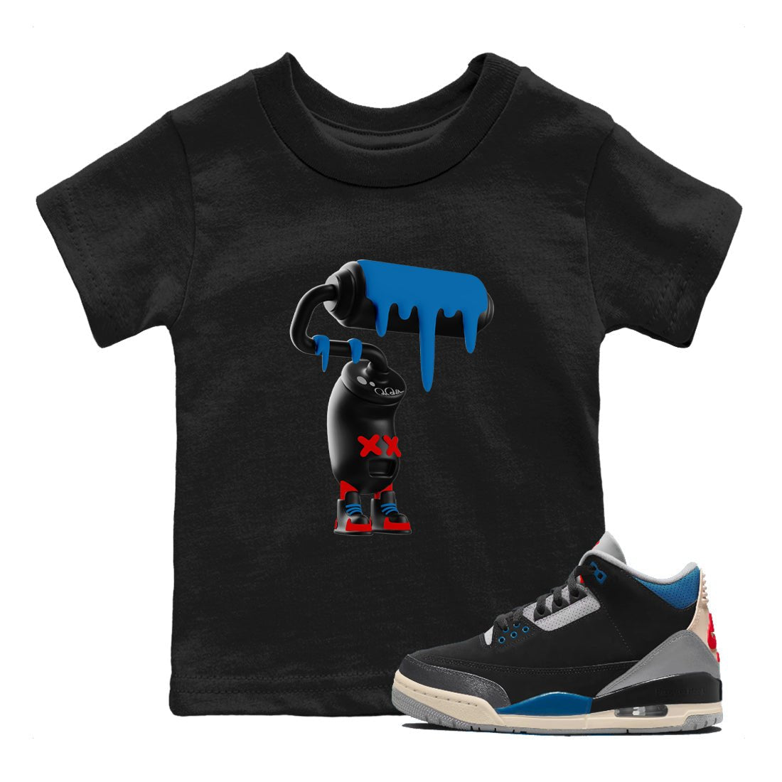 3D Paint Roller baby and kids t-shirt crafted for little sneakerheads to shine with the Air Jordan 3 Rare Air sneakers, displayed in Black 1.