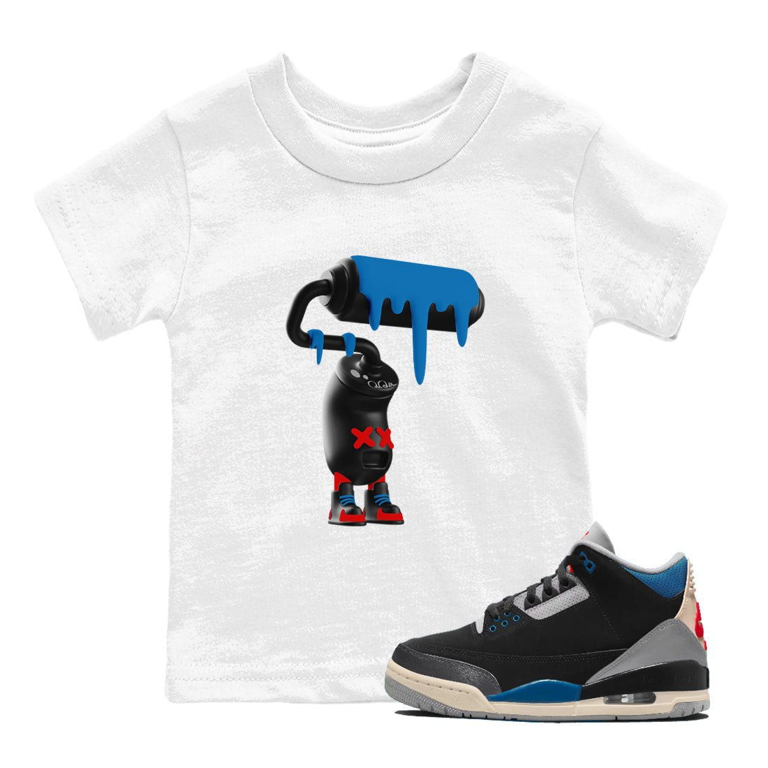 3D Paint Roller baby and kids t-shirt crafted for little sneakerheads to shine with the Air Jordan 3 Rare Air sneakers, displayed in White 1.