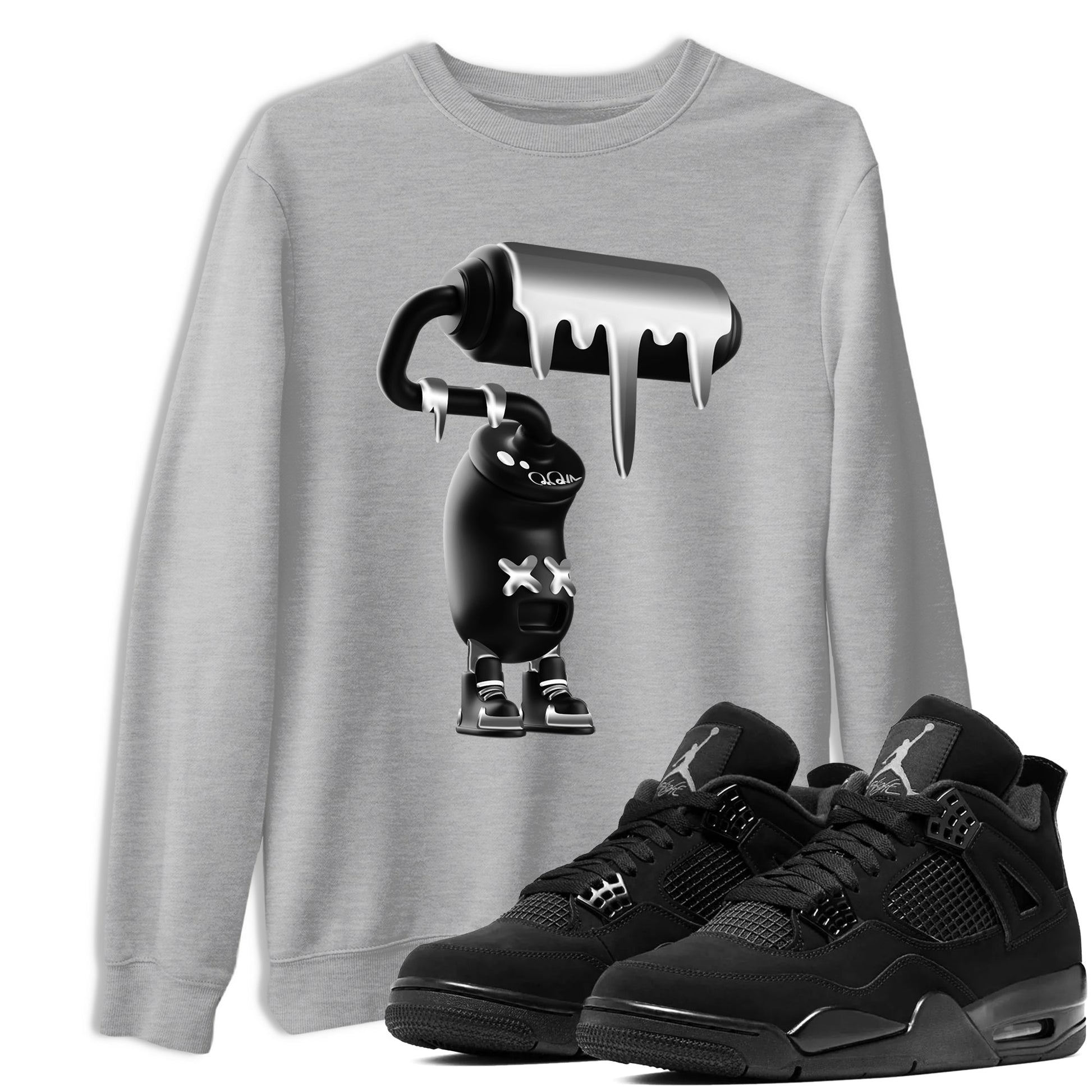 4s Black Cat Sneaker match tees – Sneaker Tees To Match Air Jordan 4 Black Cat Shoes – 3D Paint Roller Tee Heather Grey 1