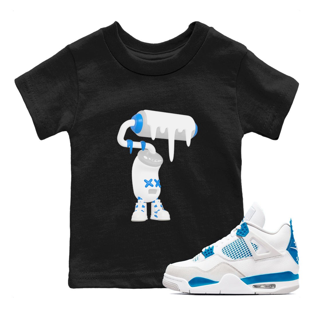 Air Jordan 4 Industrial Blue shirt to match jordans 3D Paint Roller sneaker tees Air Jordan 4 Military Blue SNRT sneaker release tees baby toddler Black 1 cotton Shirt