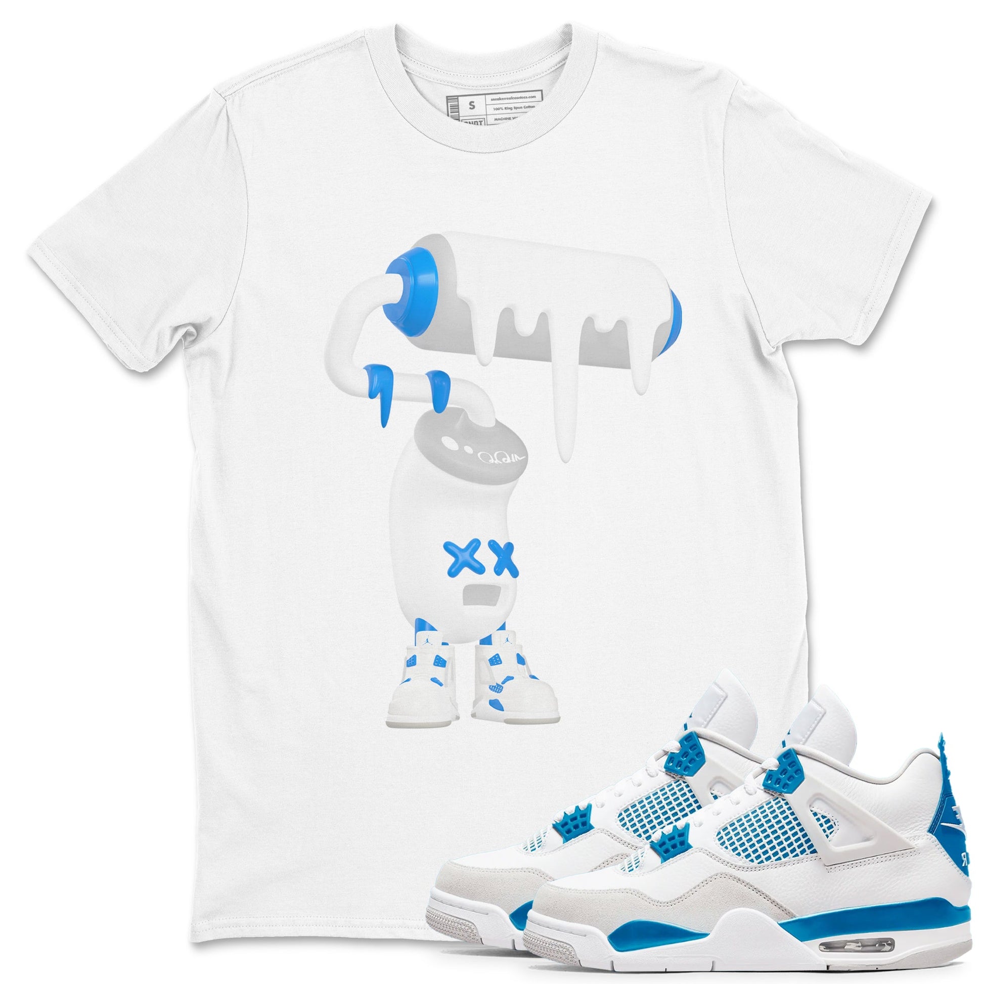 Air Jordan 4 Industrial Blue shirt to match jordans 3D Paint Roller sneaker tees Air Jordan 4 Military Blue SNRT Sneaker Release Tees unisex cotton White 1 crew neck shirt