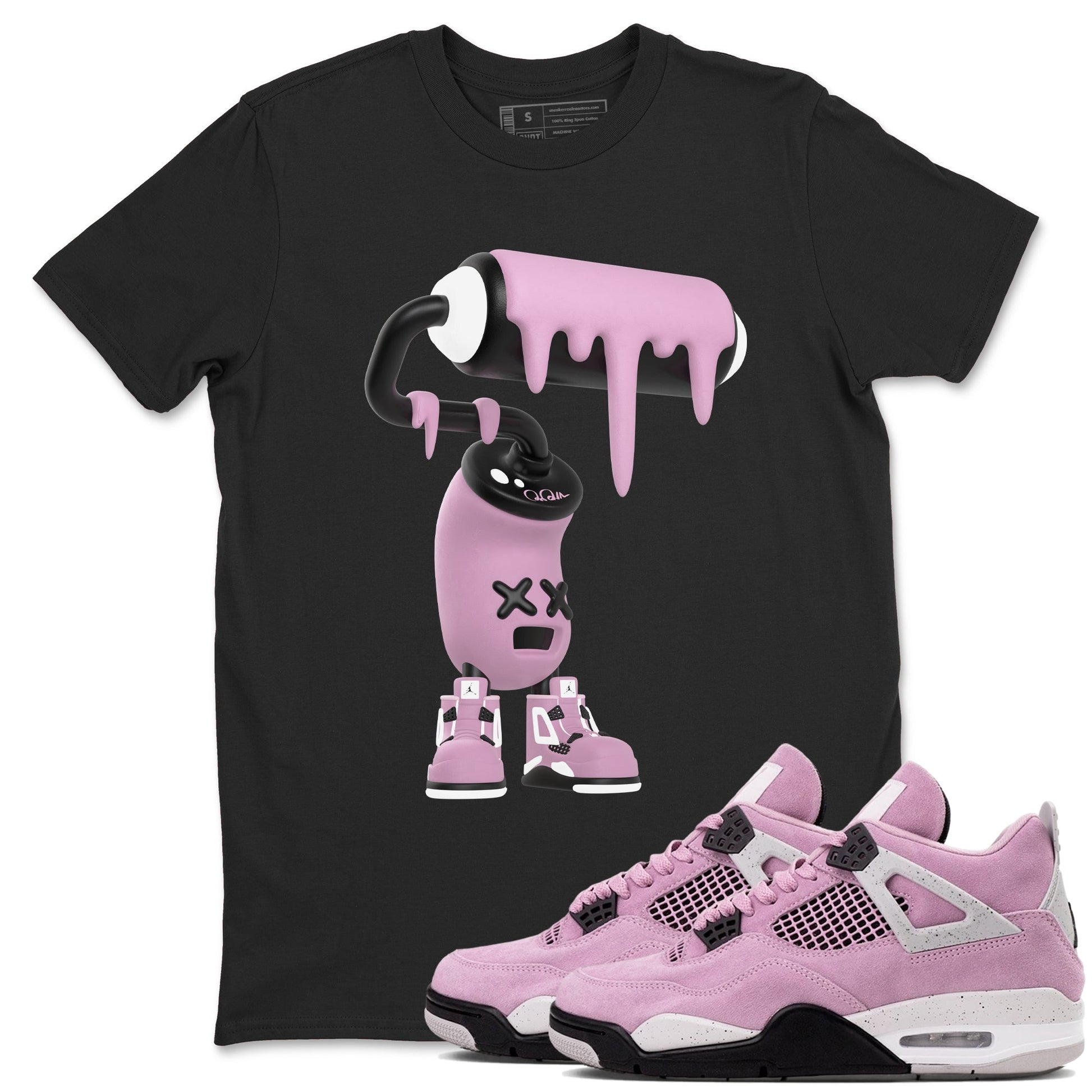 4s Retro Orchid shirts to match jordans 3D Paint Roller sneaker match tees Air Jordan 4 WMNS Orchid match shoes to clothes SNRT Sneaker Tees unisex cotton Black 1 shirts