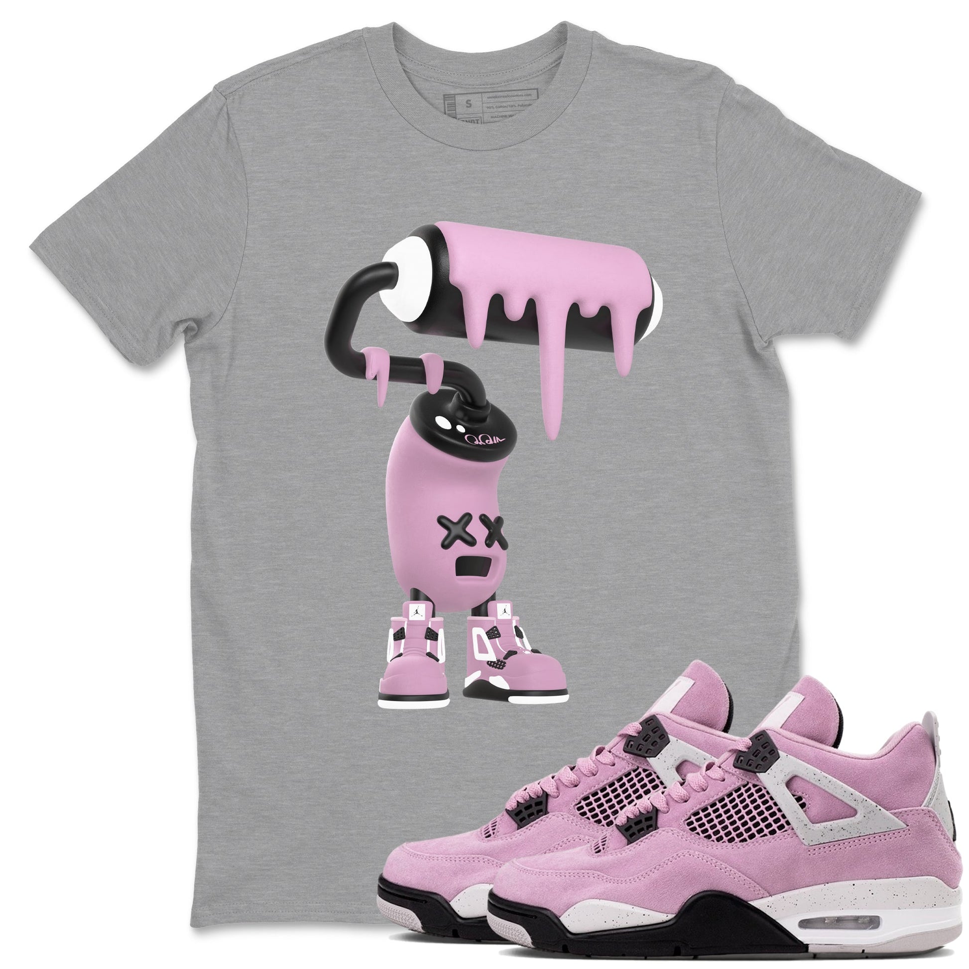 4s Retro Orchid shirts to match jordans 3D Paint Roller sneaker match tees Air Jordan 4 WMNS Orchid match shoes to clothes SNRT Sneaker Tees unisex cotton Heather Grey 1 shirts