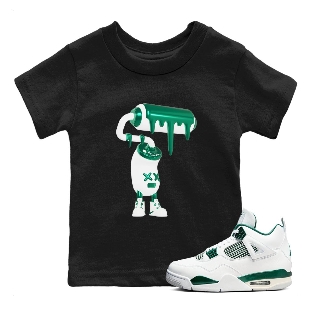 4s Oxidized Green shirts to match jordans 3D Paint Roller sneaker match tees Air Jordan 4 Oxidized Green SNRT Sneaker Tees streetwear brand Baby and Youth Black 1 cotton tee