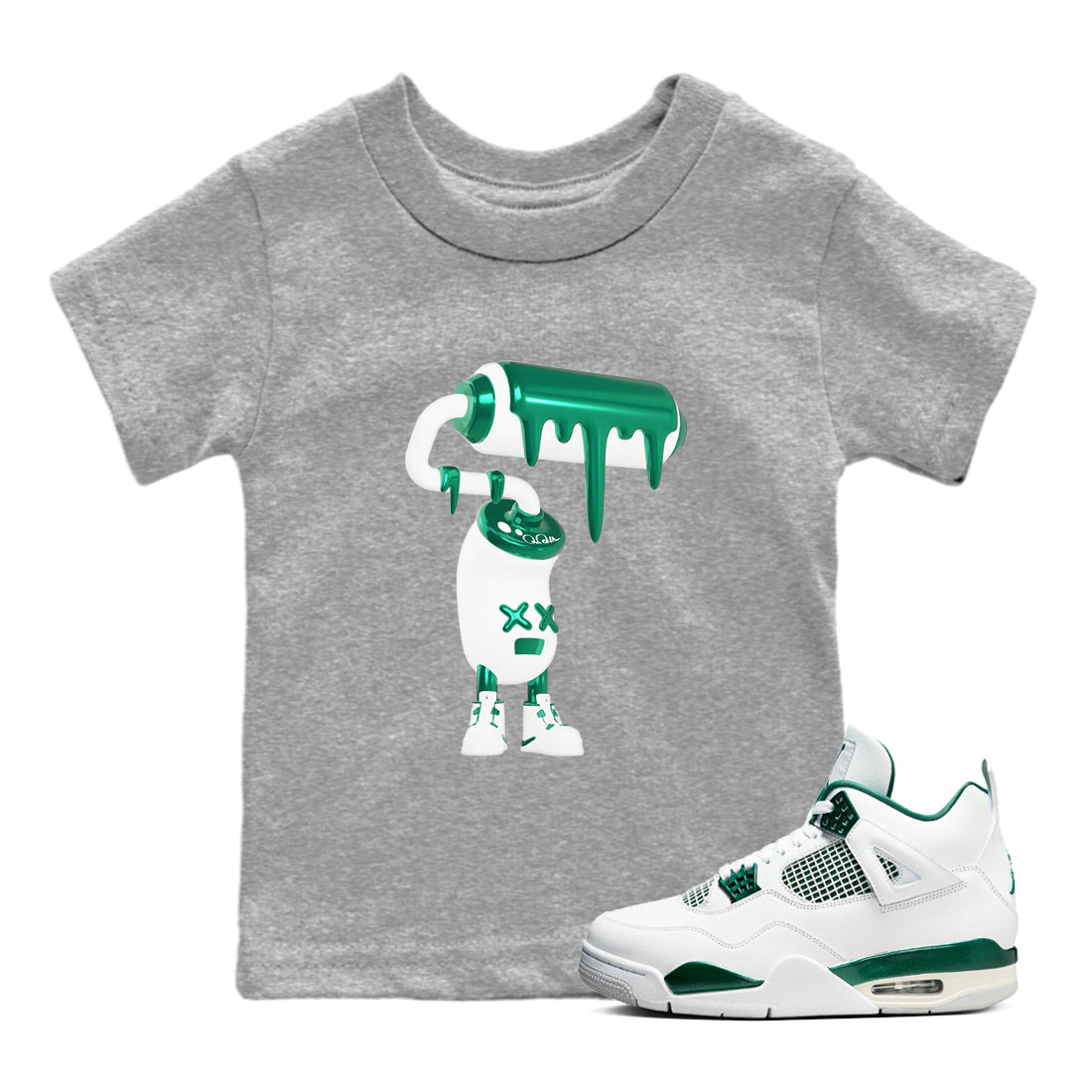 4s Oxidized Green shirts to match jordans 3D Paint Roller sneaker match tees Air Jordan 4 Oxidized Green SNRT Sneaker Tees streetwear brand Baby and Youth Heather Grey 1 cotton tee