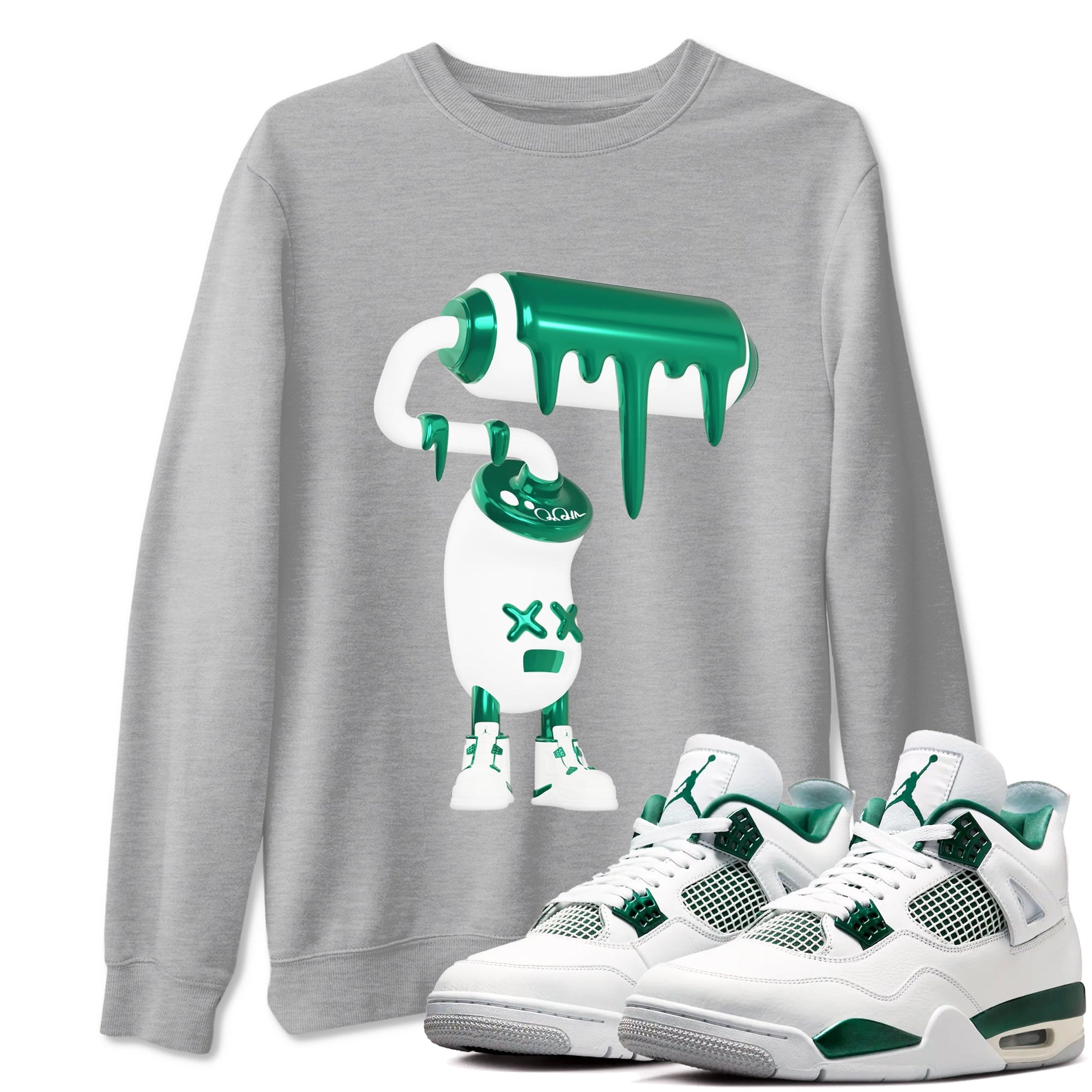 4s Oxidized Green shirts to match jordans 3D Paint Roller sneaker match tees Air Jordan 4 Oxidized Green SNRT Sneaker Tees streetwear brand Heather Grey 1 unisex cotton tee