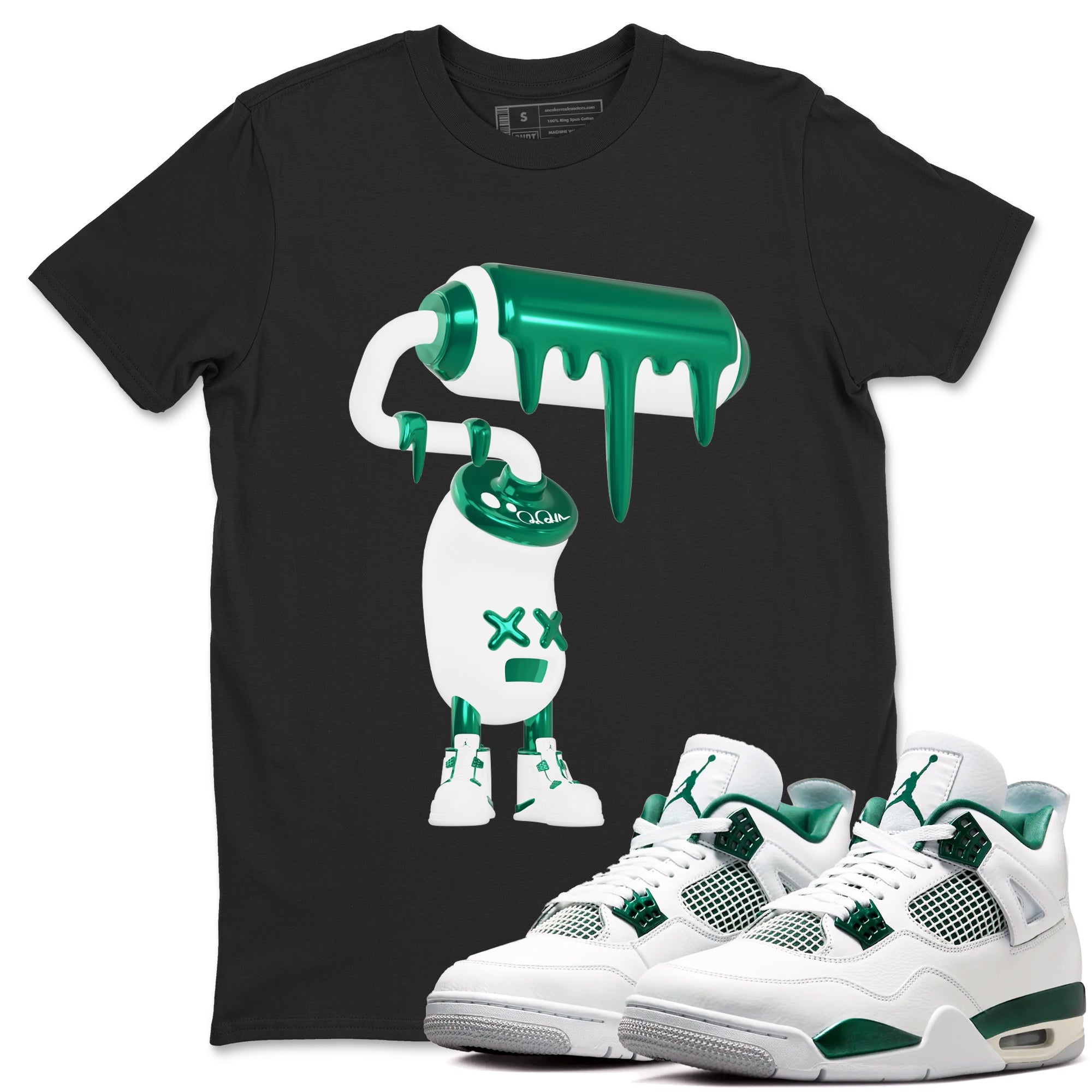 4s Oxidized Green shirts to match jordans 3D Paint Roller sneaker match tees Air Jordan 4 Oxidized Green SNRT Sneaker Tees streetwear brand Black 1 unisex cotton tee