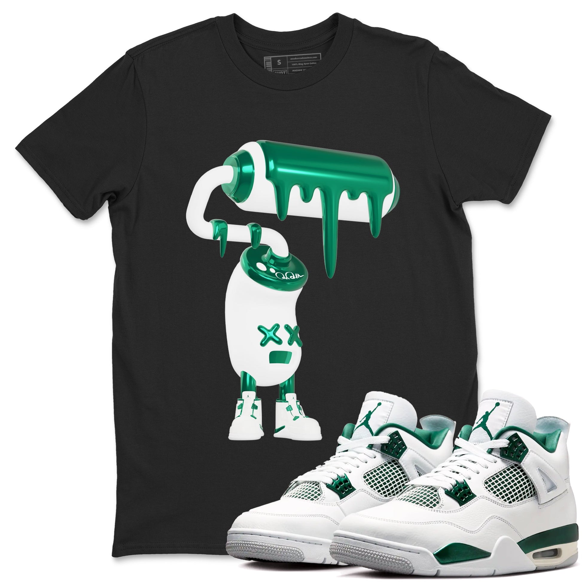 4s Oxidized Green shirts to match jordans 3D Paint Roller sneaker match tees Air Jordan 4 Oxidized Green SNRT Sneaker Tees streetwear brand Black 1 unisex cotton tee