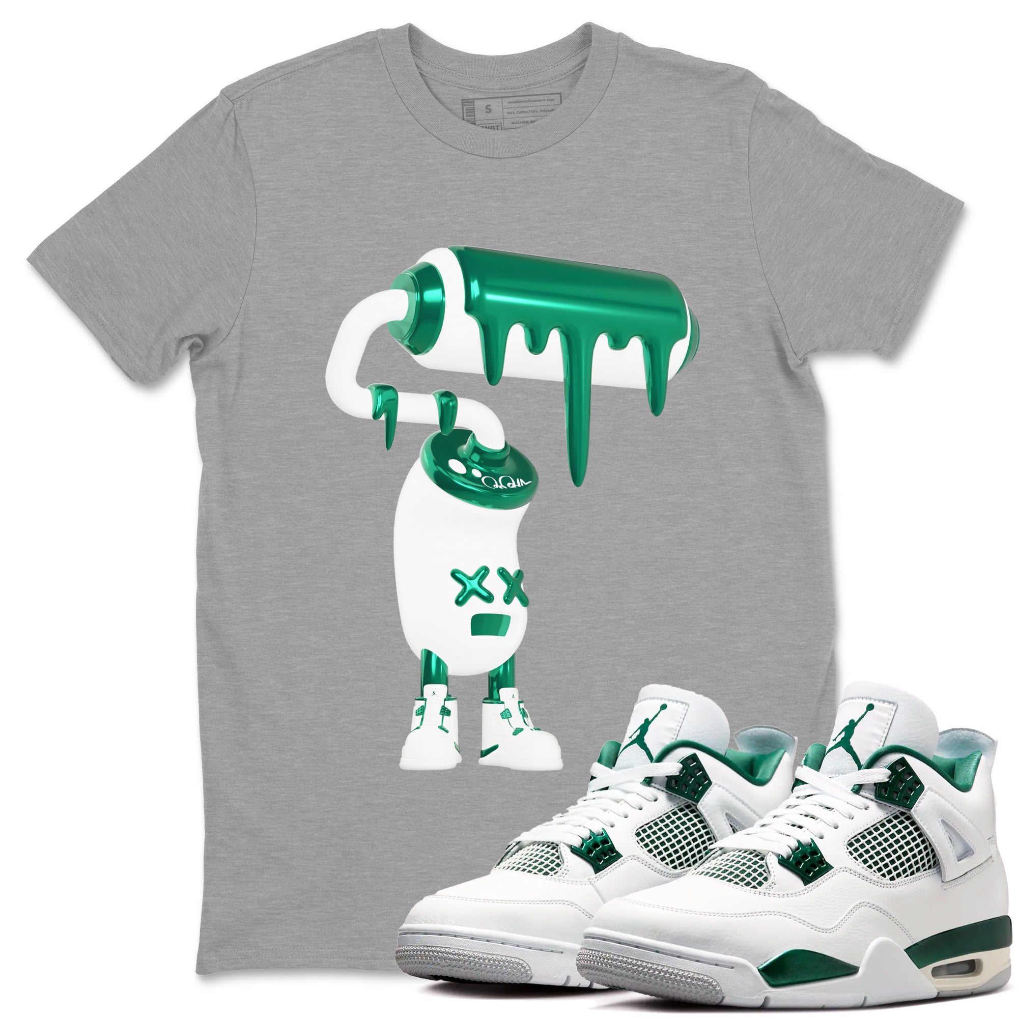 4s Oxidized Green shirts to match jordans 3D Paint Roller sneaker match tees Air Jordan 4 Oxidized Green SNRT Sneaker Tees streetwear brand Heather Grey 1 unisex cotton tee