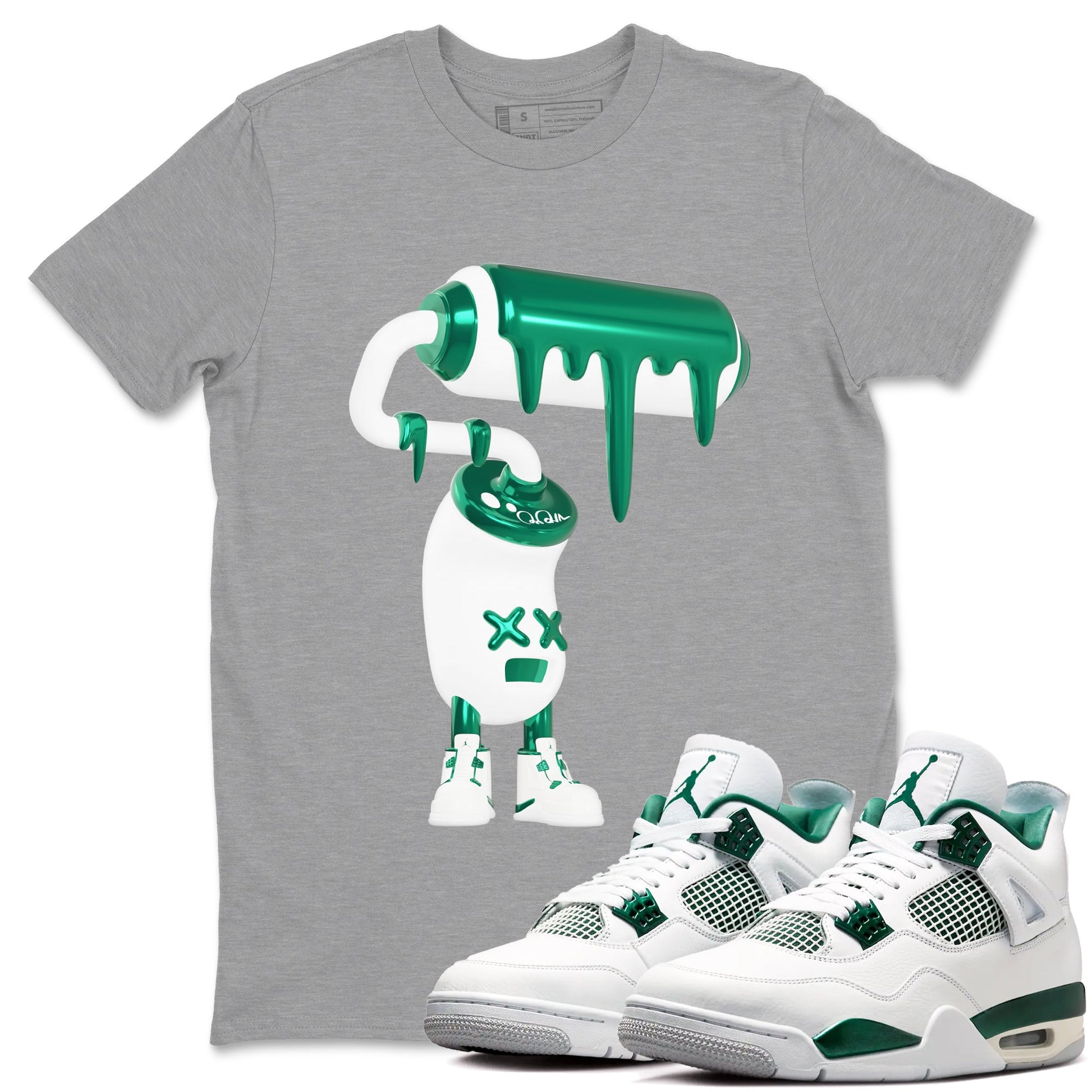 4s Oxidized Green shirts to match jordans 3D Paint Roller sneaker match tees Air Jordan 4 Oxidized Green SNRT Sneaker Tees streetwear brand Heather Grey 1 unisex cotton tee