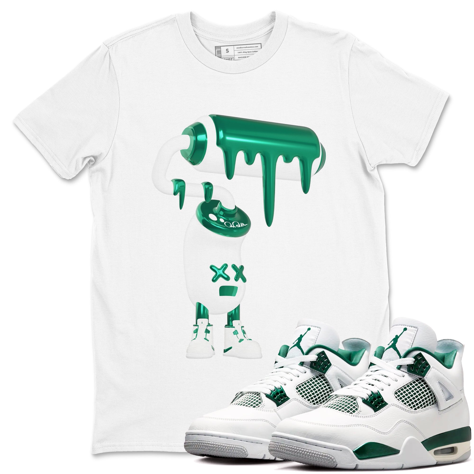 4s Oxidized Green shirts to match jordans 3D Paint Roller sneaker match tees Air Jordan 4 Oxidized Green SNRT Sneaker Tees streetwear brand White 1 unisex cotton tee