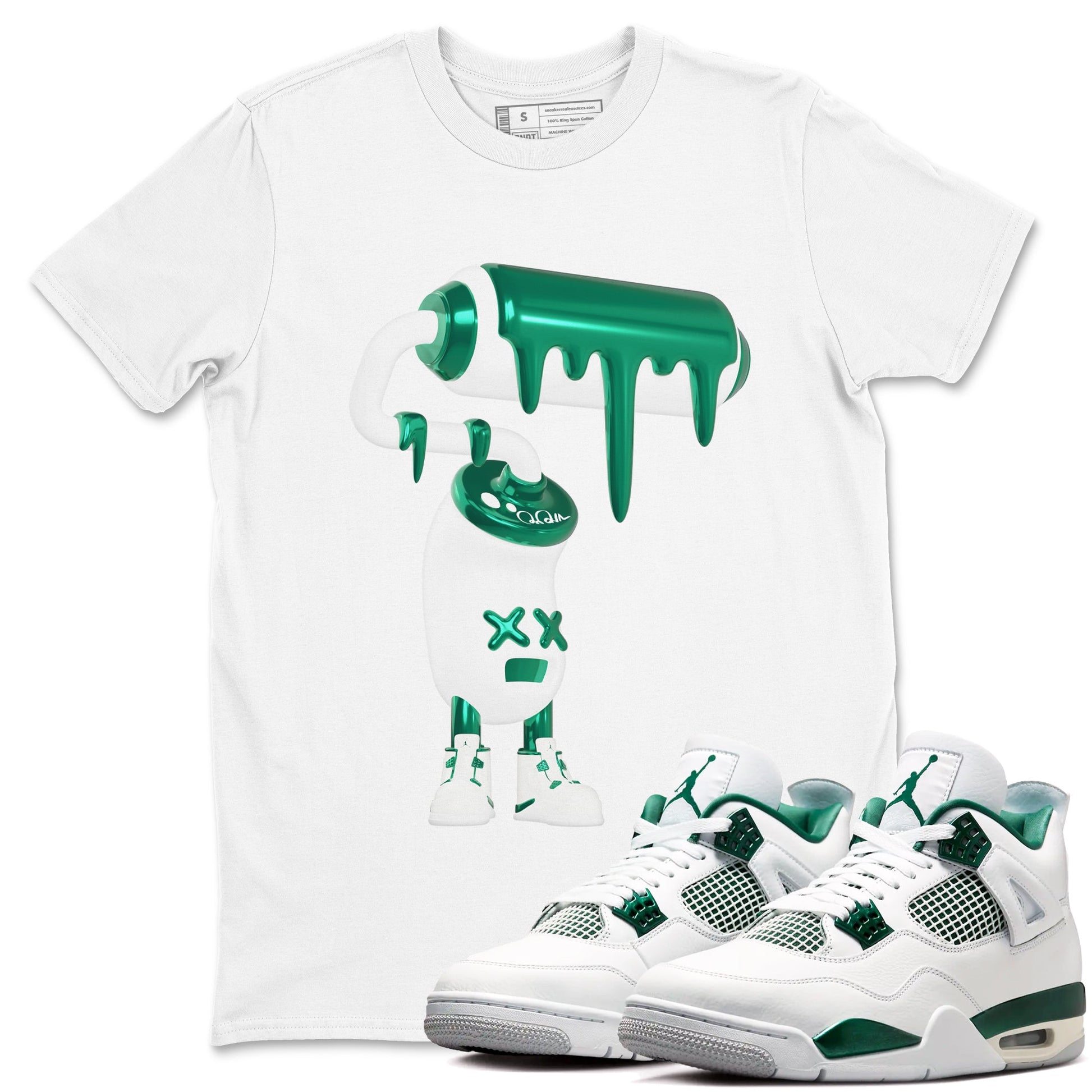 4s Oxidized Green shirts to match jordans 3D Paint Roller sneaker match tees Air Jordan 4 Oxidized Green SNRT Sneaker Tees streetwear brand White 1 unisex cotton tee