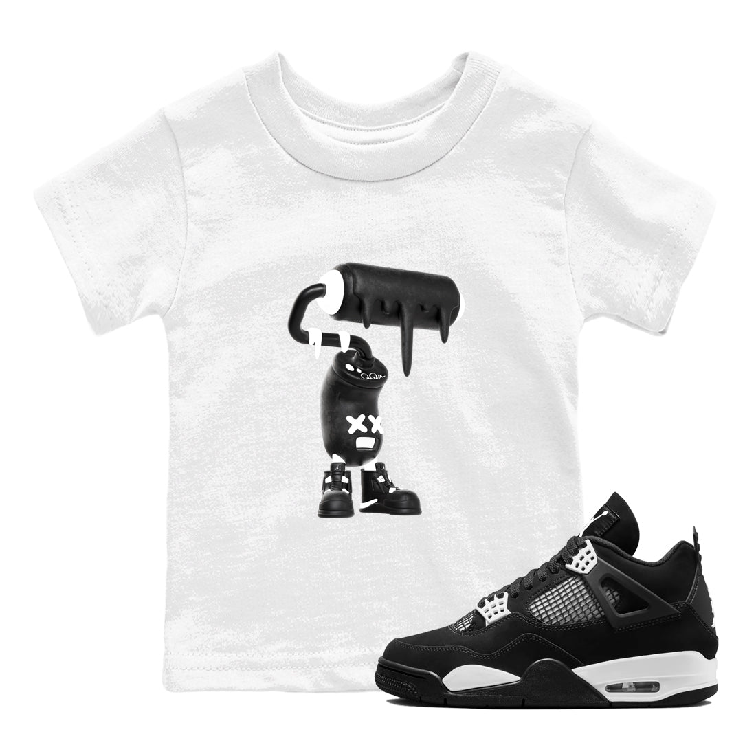 4s White Thunder shirts to match jordans 3D Paint Roller sneaker match tees Air Jordan 4 White Thunder SNRT Sneaker Release Tees Youth Baby White 1 crew neck shirts