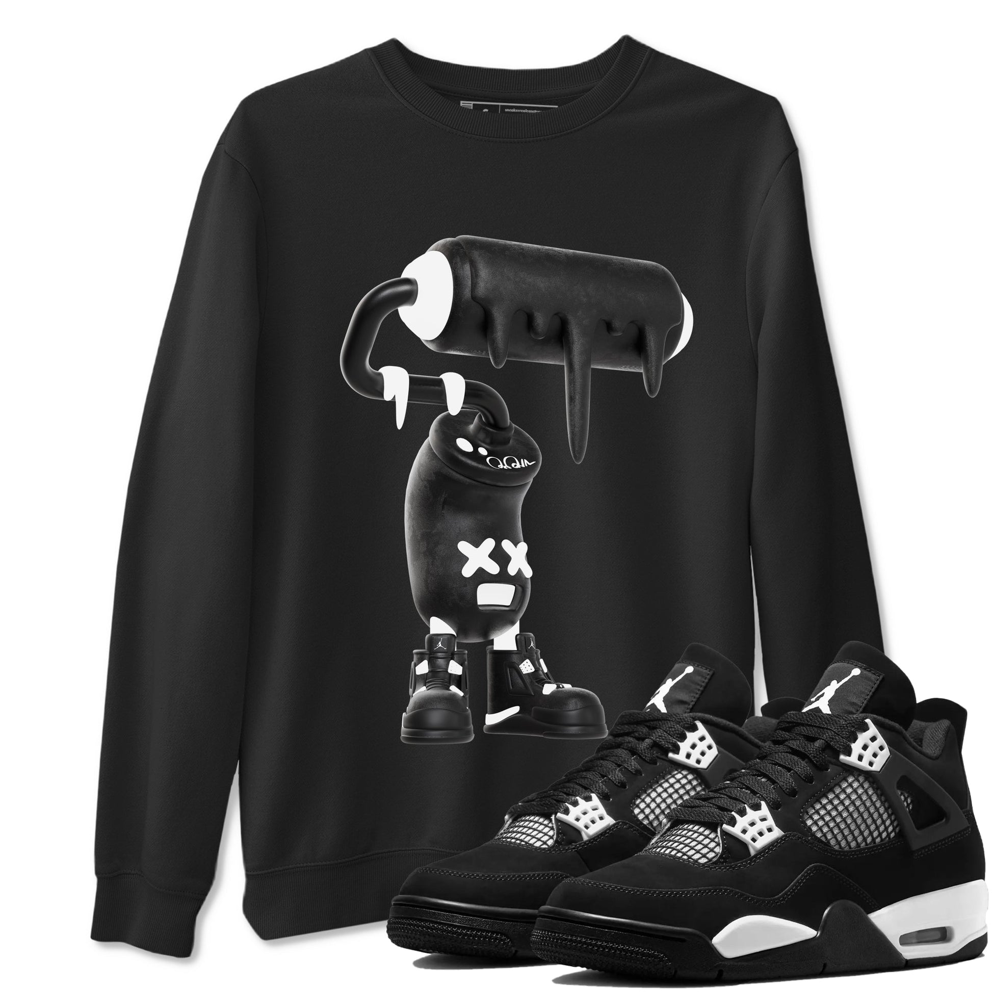 4s White Thunder shirts to match jordans 3D Paint Roller sneaker match tees Air Jordan 4 White Thunder SNRT Sneaker Release Tees unisex cotton Black 1 crew neck shirts