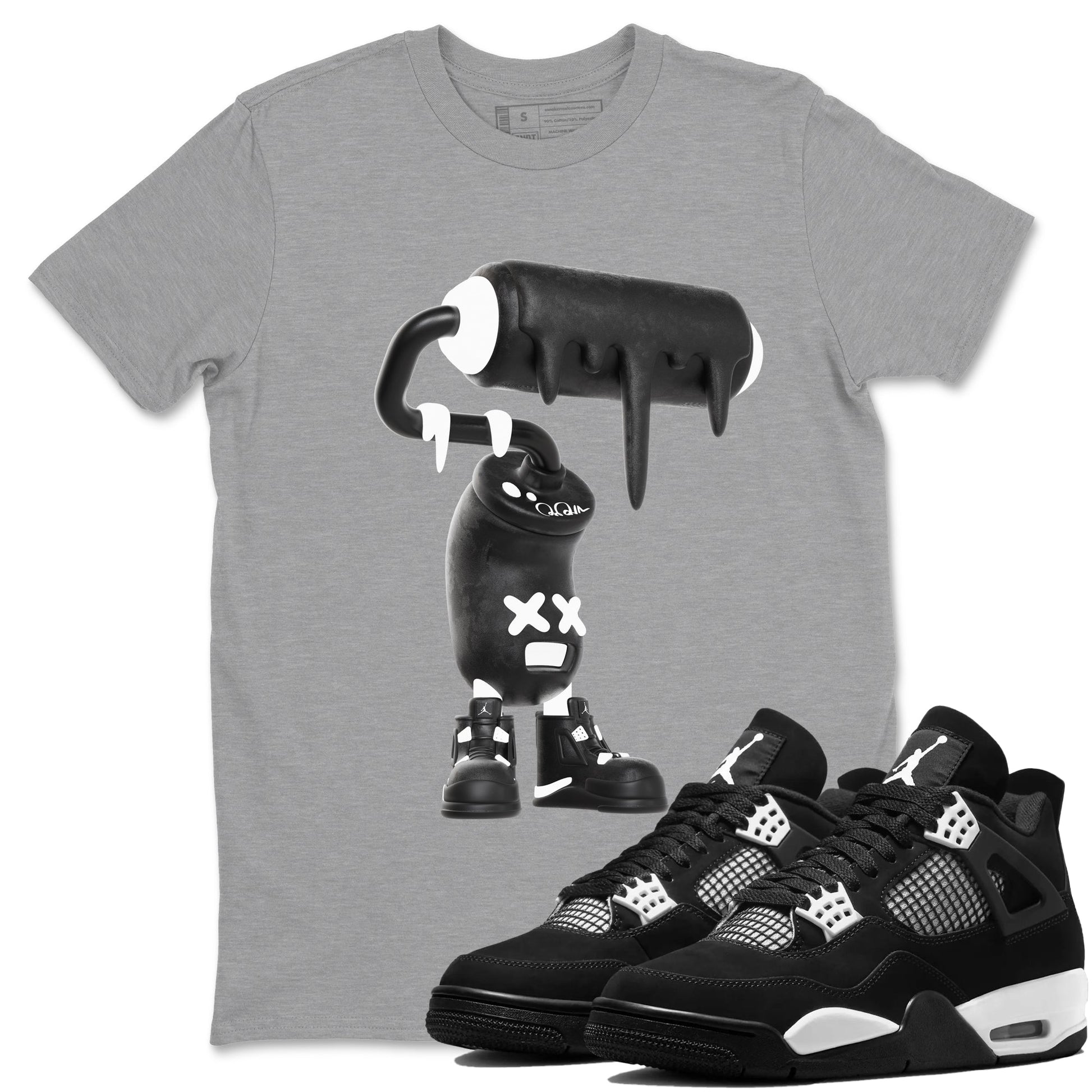 4s White Thunder shirts to match jordans 3D Paint Roller sneaker match tees Air Jordan 4 White Thunder SNRT Sneaker Release Tees unisex cotton Heather Grey 1 crew neck shirts