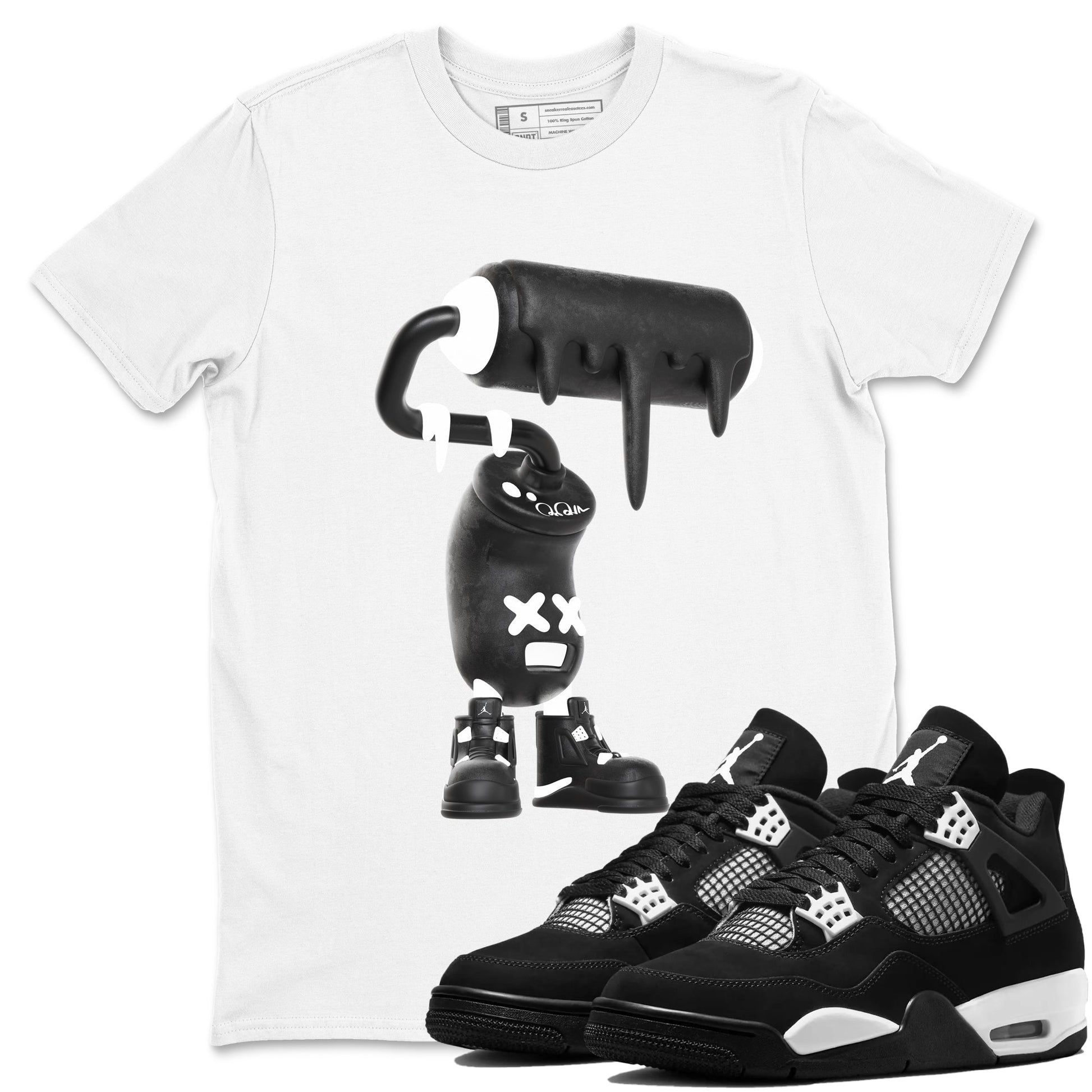 4s White Thunder shirts to match jordans 3D Paint Roller sneaker match tees Air Jordan 4 White Thunder SNRT Sneaker Release Tees unisex cotton White 1 crew neck shirts