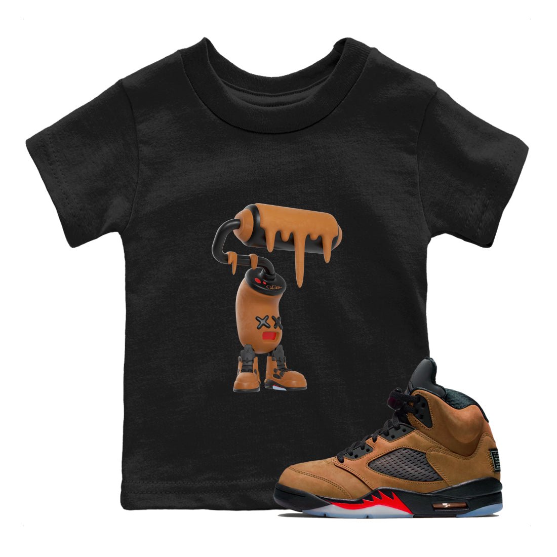 5s Archaeo Brown shirts to match jordans 3D Paint Roller sneaker match tees Air Jordan 5 Archaeo Brown match shoes to clothes SNRT Sneaker Tees Youth Baby Black 1 tee