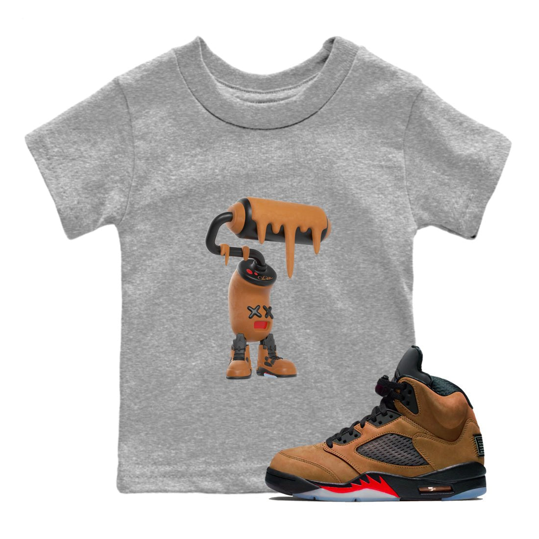 5s Archaeo Brown shirts to match jordans 3D Paint Roller sneaker match tees Air Jordan 5 Archaeo Brown match shoes to clothes SNRT Sneaker Tees Youth Baby Heather Grey 1 tee