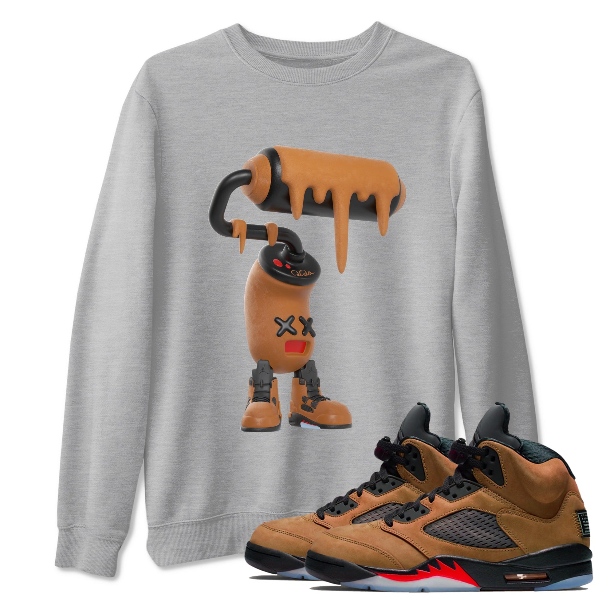 5s Archaeo Brown shirts to match jordans 3D Paint Roller sneaker match tees Air Jordan 5 Archaeo Brown match shoes to clothes SNRT Sneaker Tees unisex cotton Heather Grey 1 shirts