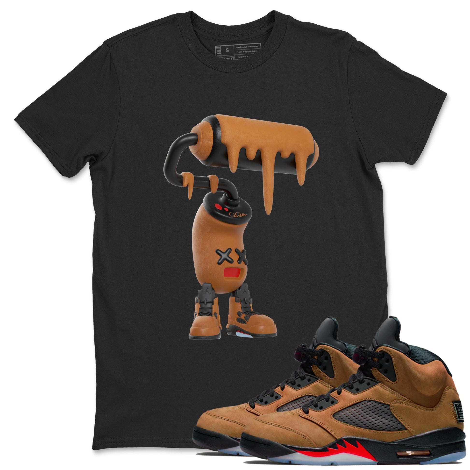 5s Archaeo Brown shirts to match jordans 3D Paint Roller sneaker match tees Air Jordan 5 Archaeo Brown match shoes to clothes SNRT Sneaker Tees unisex cotton Black 1 shirts