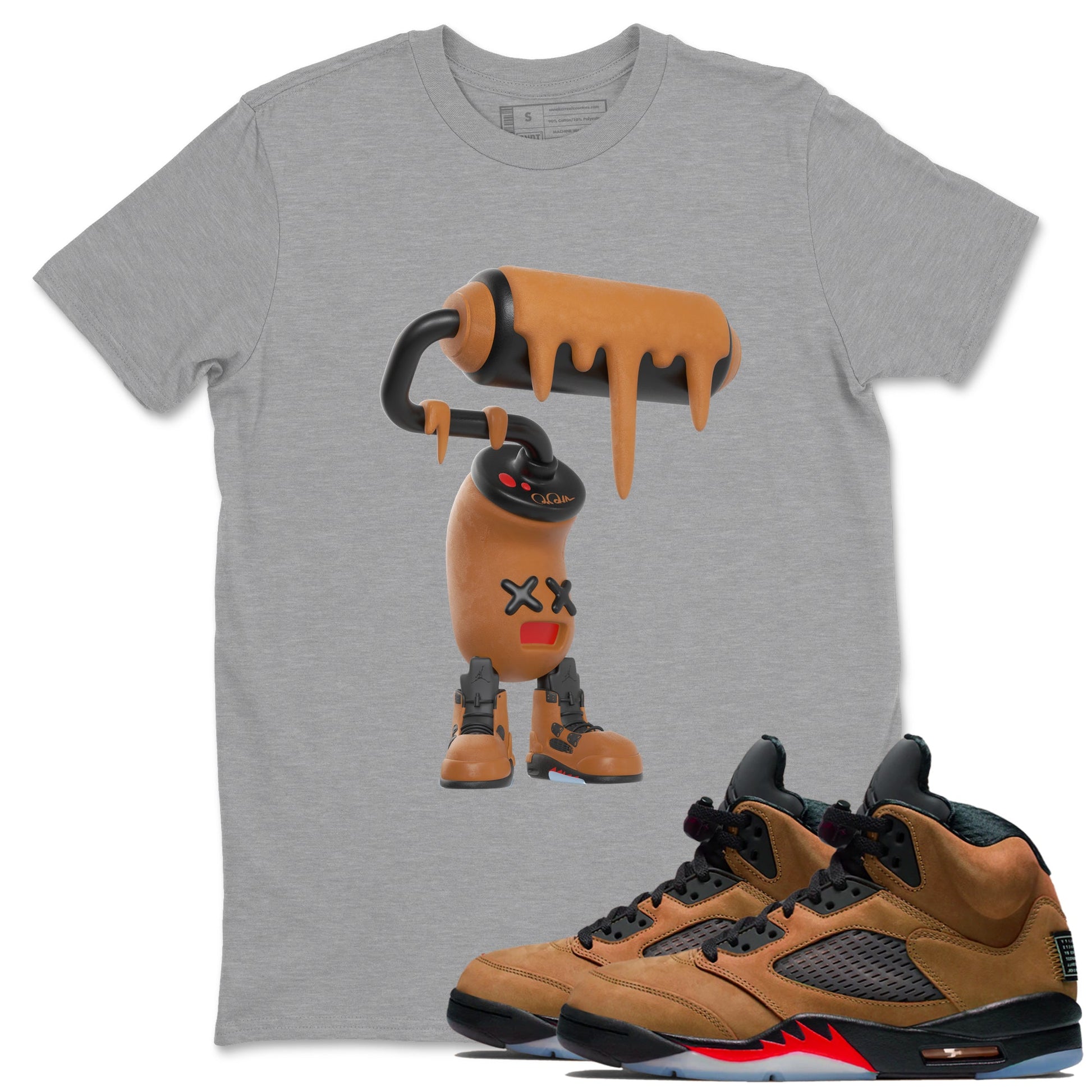 5s Archaeo Brown shirts to match jordans 3D Paint Roller sneaker match tees Air Jordan 5 Archaeo Brown match shoes to clothes SNRT Sneaker Tees unisex cotton Heather Grey 1 shirts