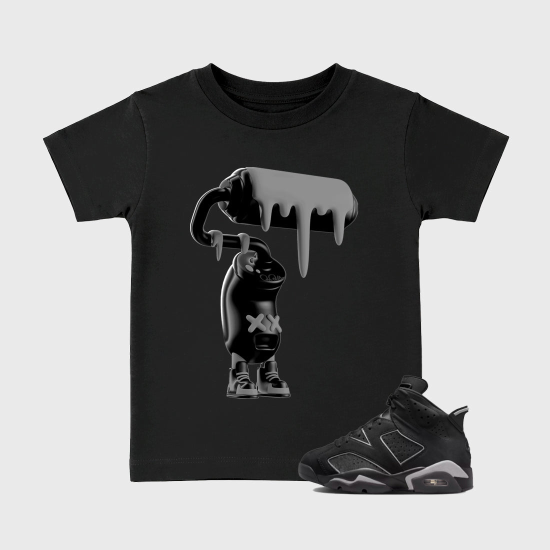 Sneaker match tees – Sneaker Tees To Match Air Jordan 6 Cap and Gown Shoes – 3D Paint Roller Kids T-Shirt Black 1