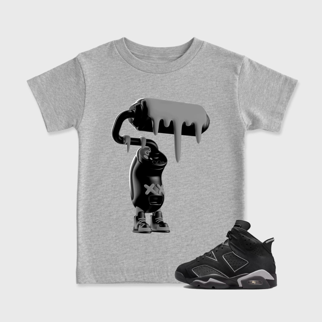 Sneaker match tees – Sneaker Tees To Match Air Jordan 6 Cap and Gown Shoes – 3D Paint Roller Kids T-Shirt Heather Grey 1