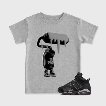 Sneaker match tees – Sneaker Tees To Match Air Jordan 6 Cap and Gown Shoes – 3D Paint Roller Kids T-Shirt Heather Grey 1