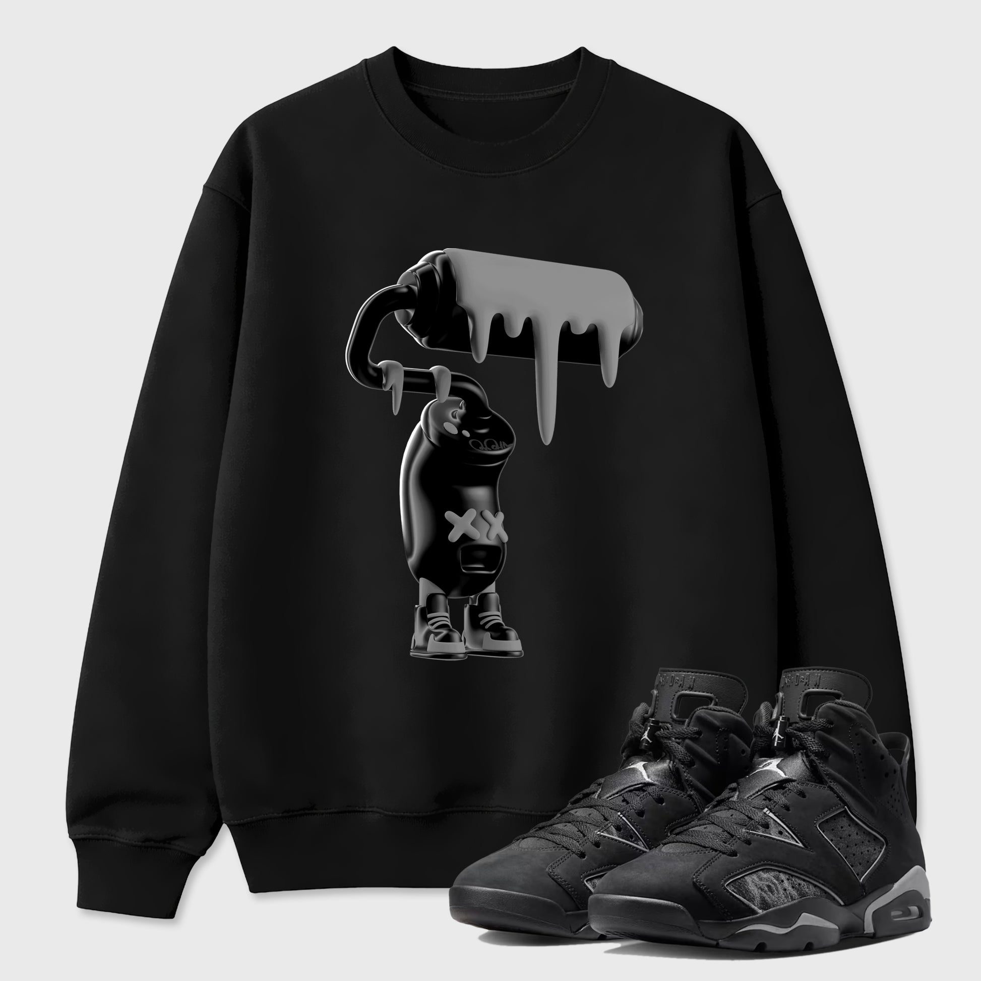 Sneaker match tees – Sneaker Tees To Match Air Jordan 6 Cap and Gown Shoes – 3D Paint Roller Tee Black 1