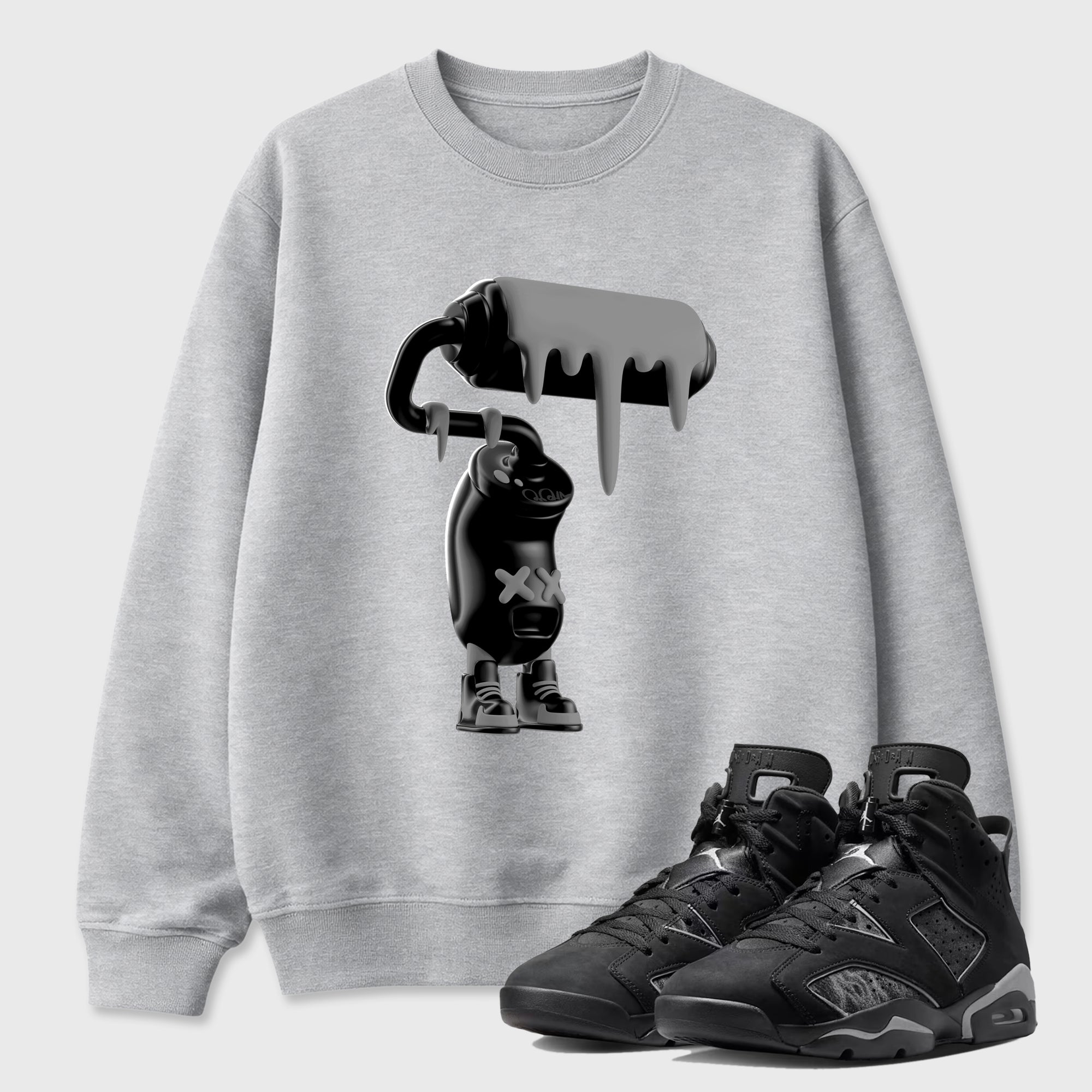 Sneaker match tees – Sneaker Tees To Match Air Jordan 6 Cap and Gown Shoes – 3D Paint Roller Tee Heather Grey 1