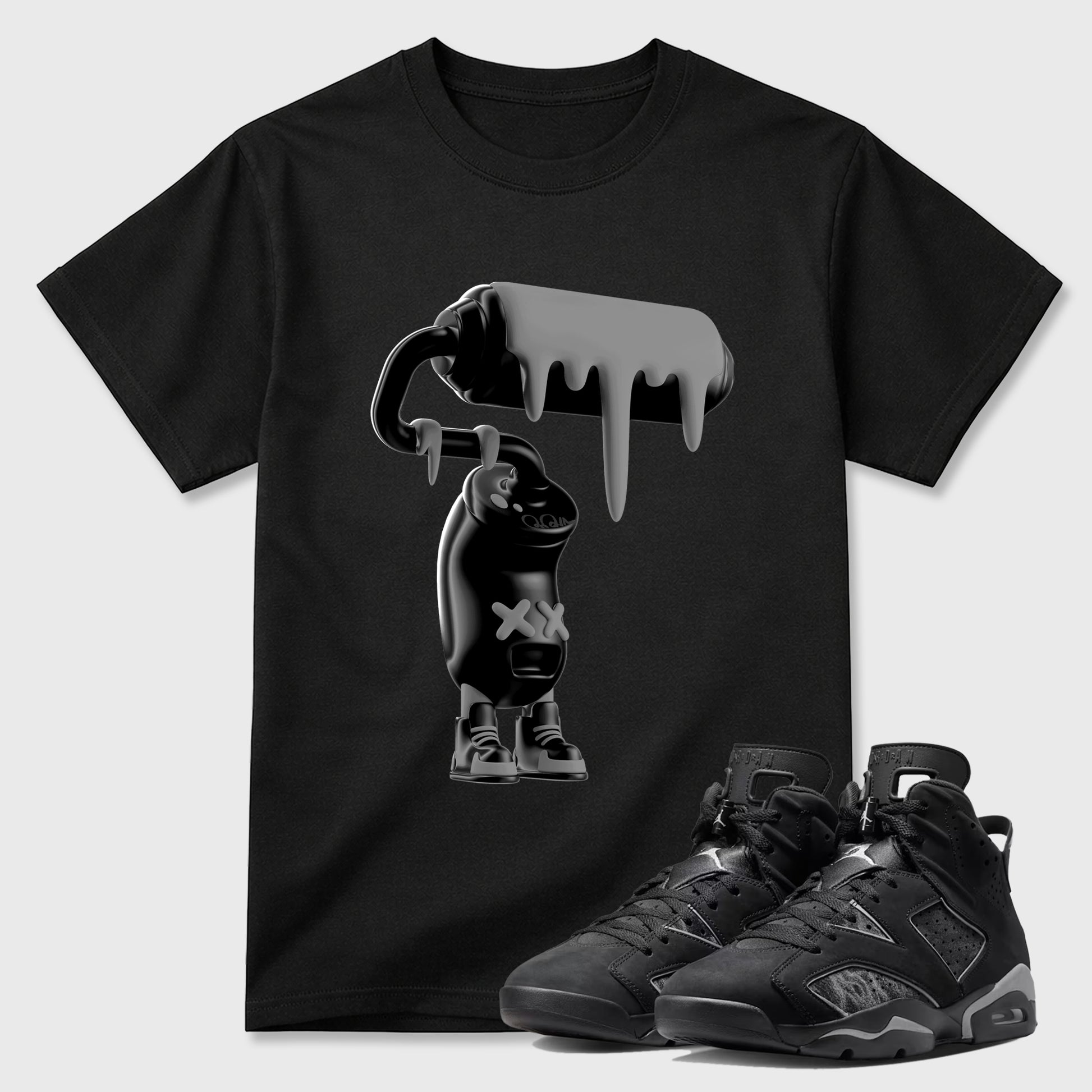 Sneaker match tees – Sneaker Tees To Match Air Jordan 6 Cap and Gown Shoes – 3D Paint Roller Tee Black 1