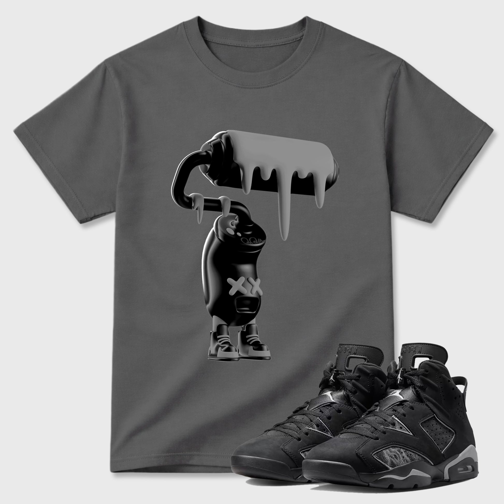 Sneaker match tees – Sneaker Tees To Match Air Jordan 6 Cap and Gown Shoes – 3D Paint Roller Tee Cool Grey 1