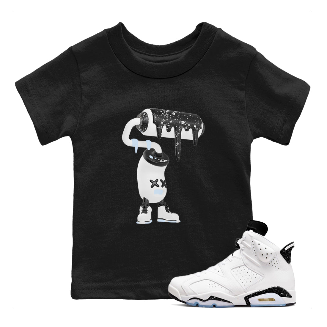 AJ6 White Black shirts to match jordans 3D Paint Roller sneaker match tees Air Jordan 6 White Black SNRT Sneaker Tees streetwear brand Baby and Youth Black 1 cotton tee