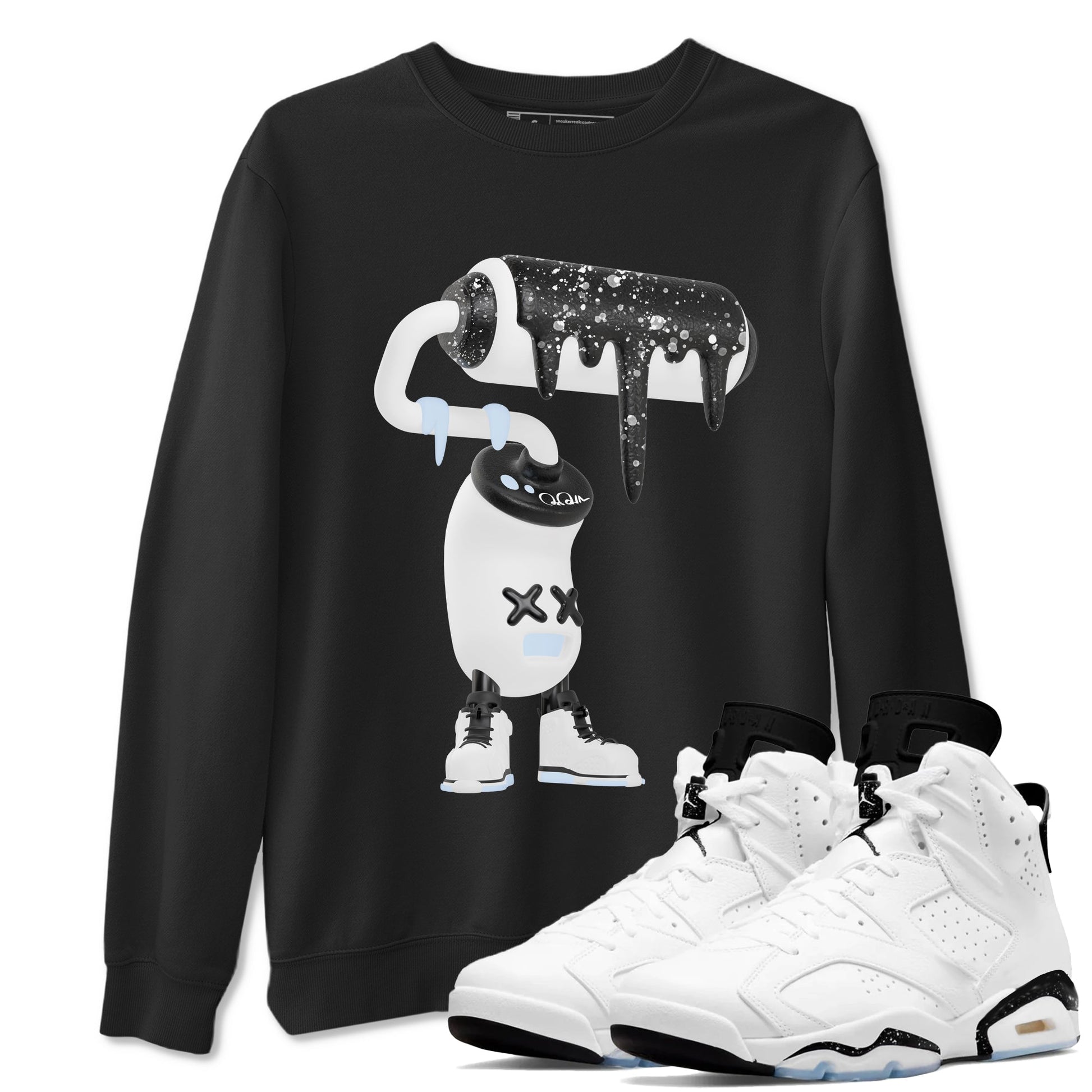 AJ6 White Black shirts to match jordans 3D Paint Roller sneaker match tees Air Jordan 6 White Black SNRT Sneaker Tees streetwear brand Black 1 unisex cotton tee