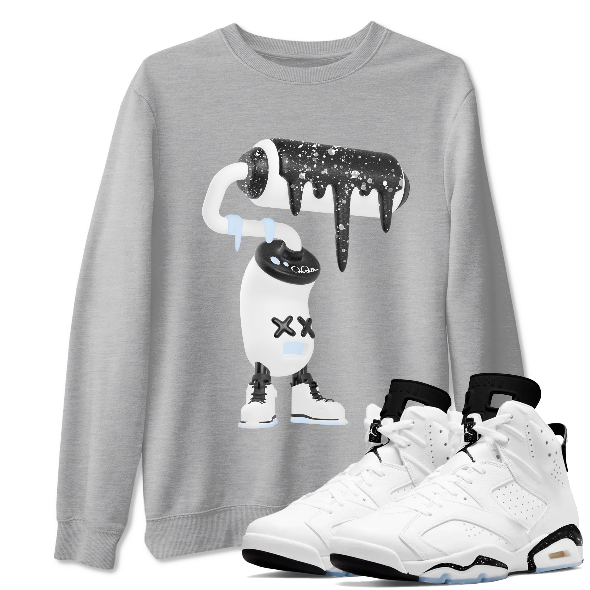 AJ6 White Black shirts to match jordans 3D Paint Roller sneaker match tees Air Jordan 6 White Black SNRT Sneaker Tees streetwear brand Heather Grey 1 unisex cotton tee
