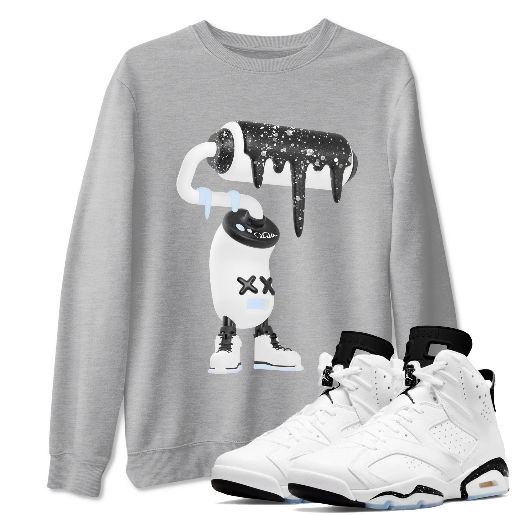AJ6 White Black shirts to match jordans 3D Paint Roller sneaker match tees Air Jordan 6 White Black SNRT Sneaker Tees streetwear brand Heather Grey 1 unisex cotton tee