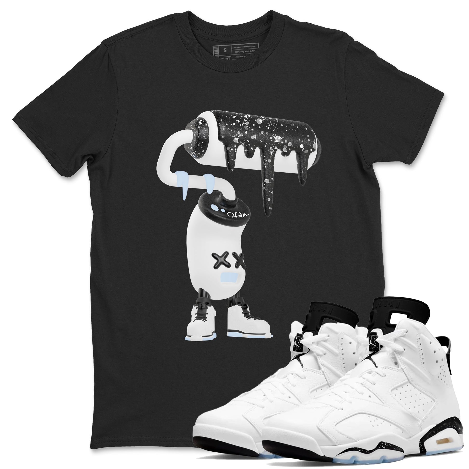 AJ6 White Black shirts to match jordans 3D Paint Roller sneaker match tees Air Jordan 6 White Black SNRT Sneaker Tees streetwear brand Black 1 unisex cotton tee