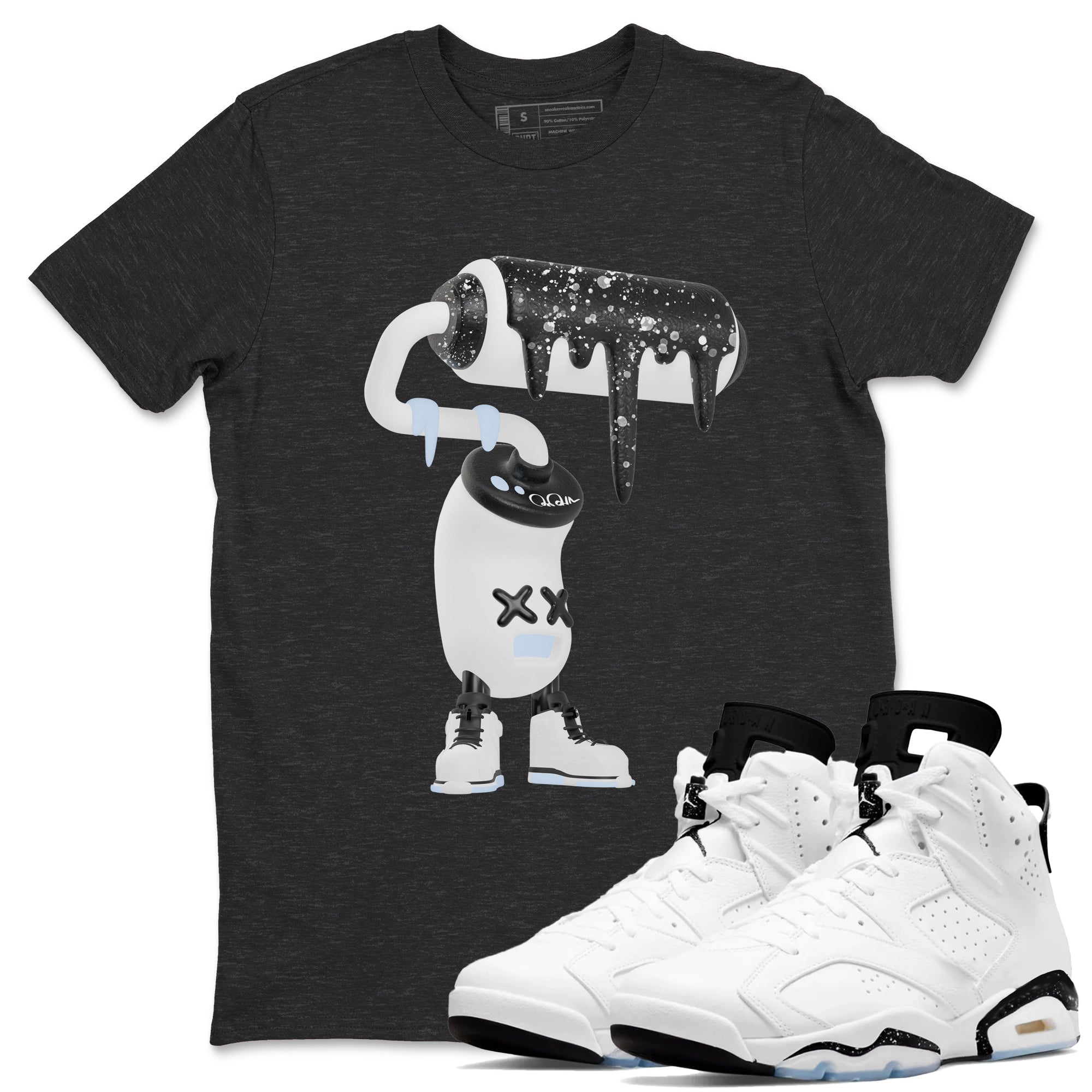 AJ6 White Black shirts to match jordans 3D Paint Roller sneaker match tees Air Jordan 6 White Black SNRT Sneaker Tees streetwear brand Charcoal Heather 1 unisex cotton tee