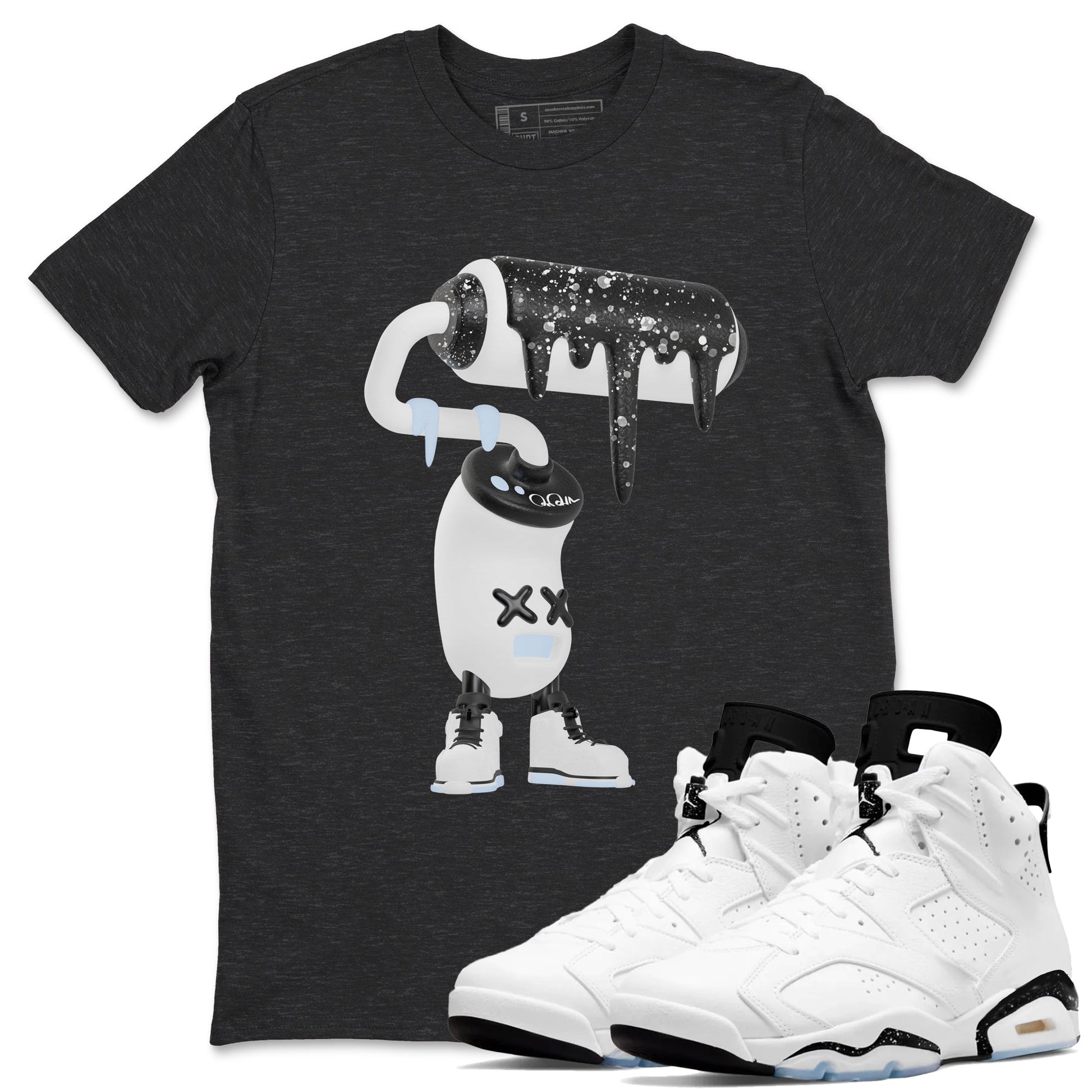 AJ6 White Black shirts to match jordans 3D Paint Roller sneaker match tees Air Jordan 6 White Black SNRT Sneaker Tees streetwear brand Charcoal Heather 1 unisex cotton tee