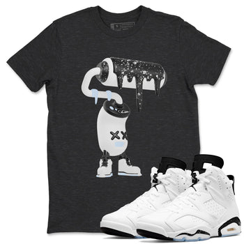 AJ6 White Black shirts to match jordans 3D Paint Roller sneaker match tees Air Jordan 6 White Black SNRT Sneaker Tees streetwear brand Charcoal Heather 1 unisex cotton tee