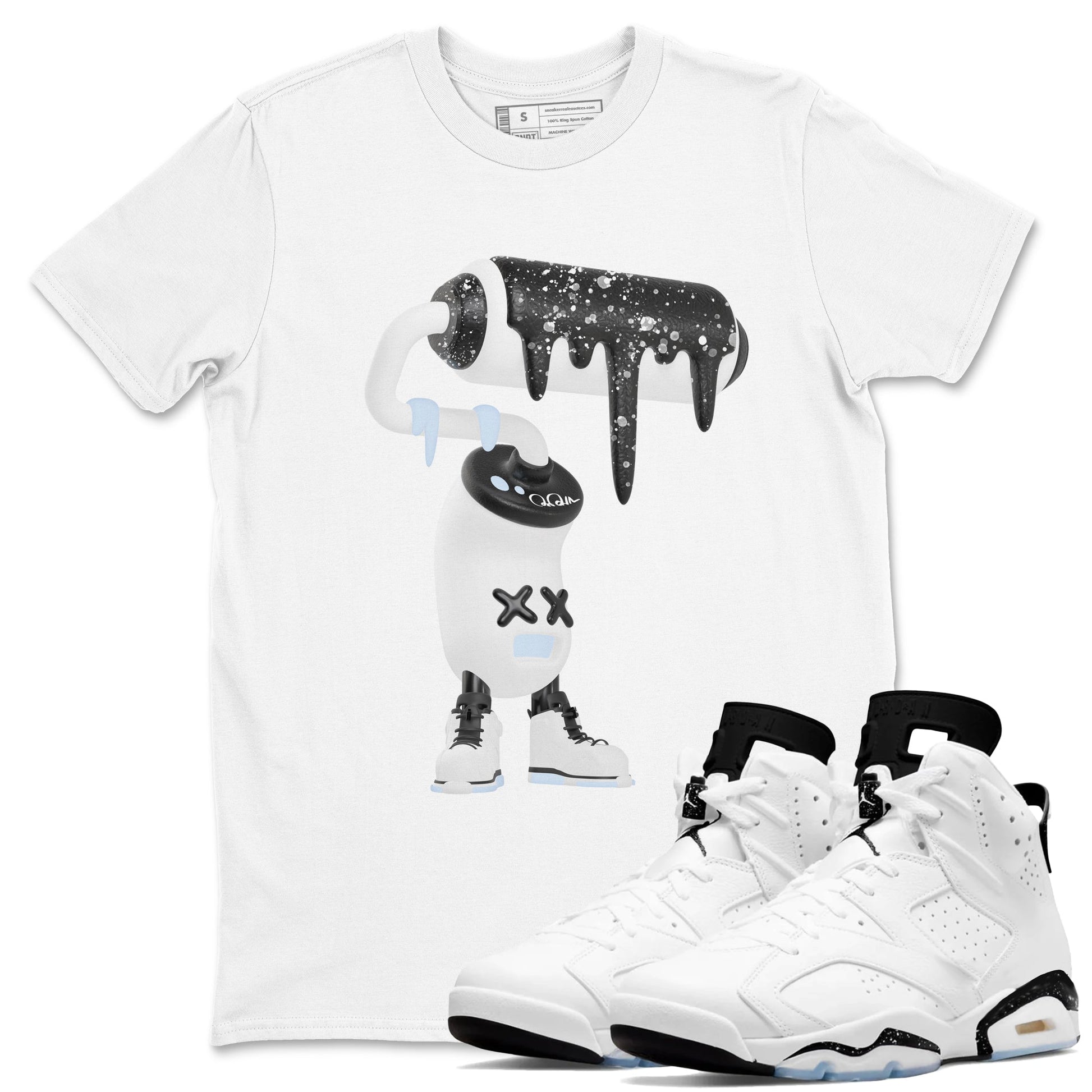 AJ6 White Black shirts to match jordans 3D Paint Roller sneaker match tees Air Jordan 6 White Black SNRT Sneaker Tees streetwear brand White 1 unisex cotton tee