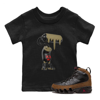 9s Olive shirts to match jordans 3D Paint Roller sneaker match tees Air Jordan 9 Olive match shoes to clothes SNRT Sneaker Tees Youth Baby Black 1 tee