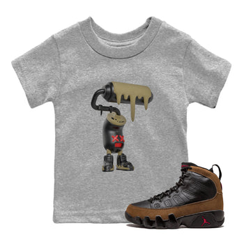 9s Olive shirts to match jordans 3D Paint Roller sneaker match tees Air Jordan 9 Olive match shoes to clothes SNRT Sneaker Tees Youth Baby Heather Grey 1 tee
