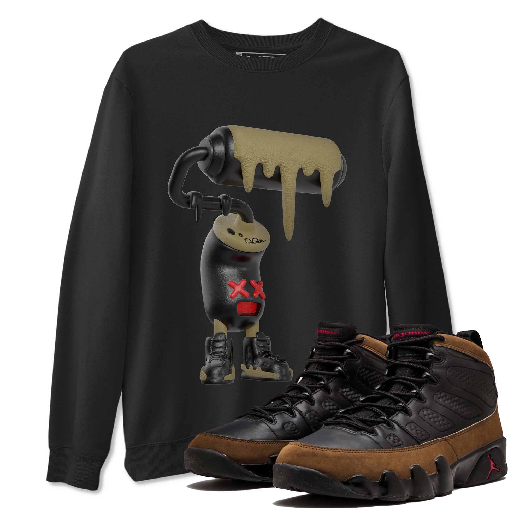9s Olive shirts to match jordans 3D Paint Roller sneaker match tees Air Jordan 9 Olive match shoes to clothes SNRT Sneaker Tees unisex cotton Black 1 shirts