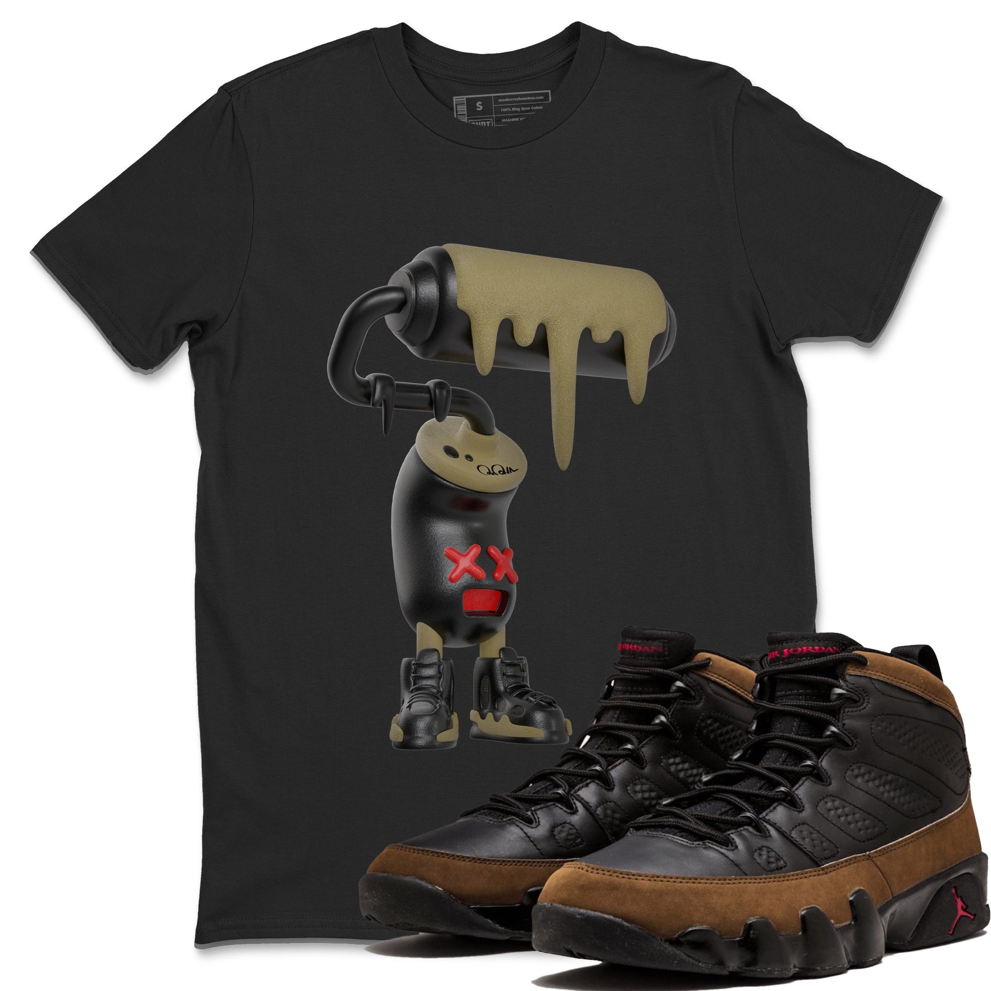 9s Olive shirts to match jordans 3D Paint Roller sneaker match tees Air Jordan 9 Olive match shoes to clothes SNRT Sneaker Tees unisex cotton Black 1 shirts