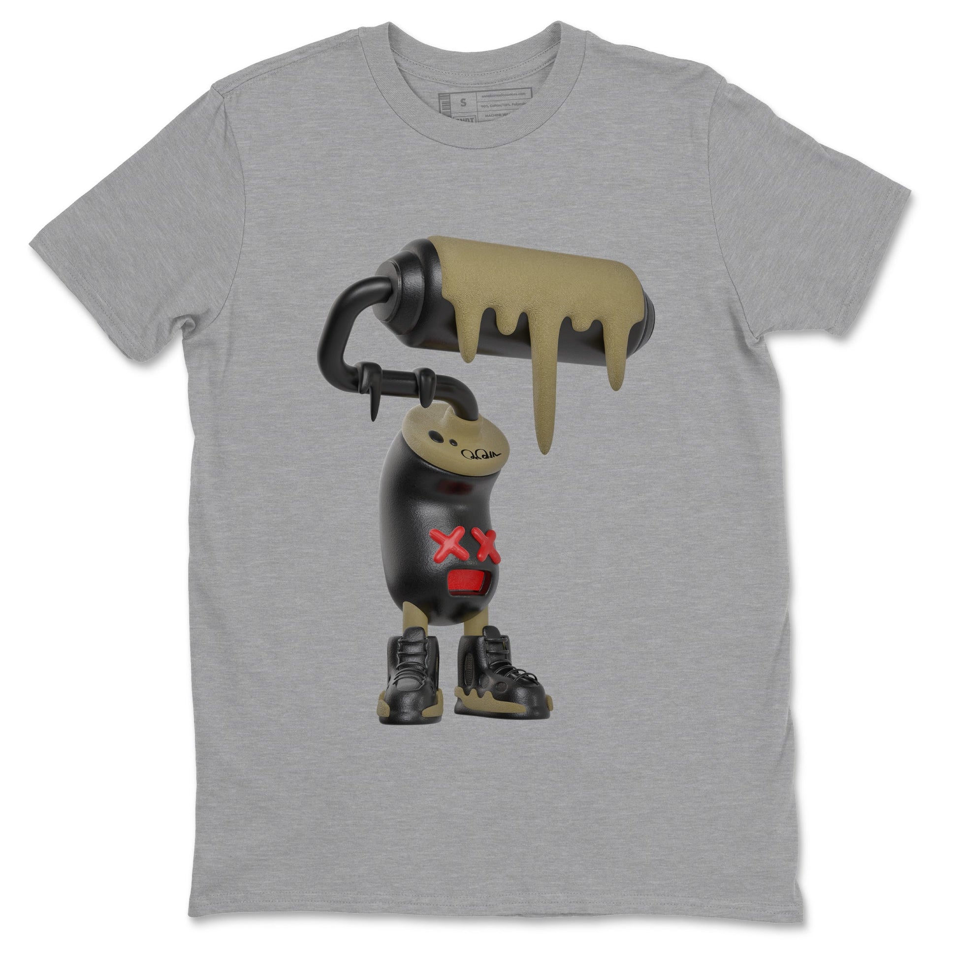 9s Olive shirts to match jordans 3D Paint Roller sneaker match tees Air Jordan 9 Olive match shoes to clothes SNRT Sneaker Tees unisex cotton Heather Grey 2 shirts