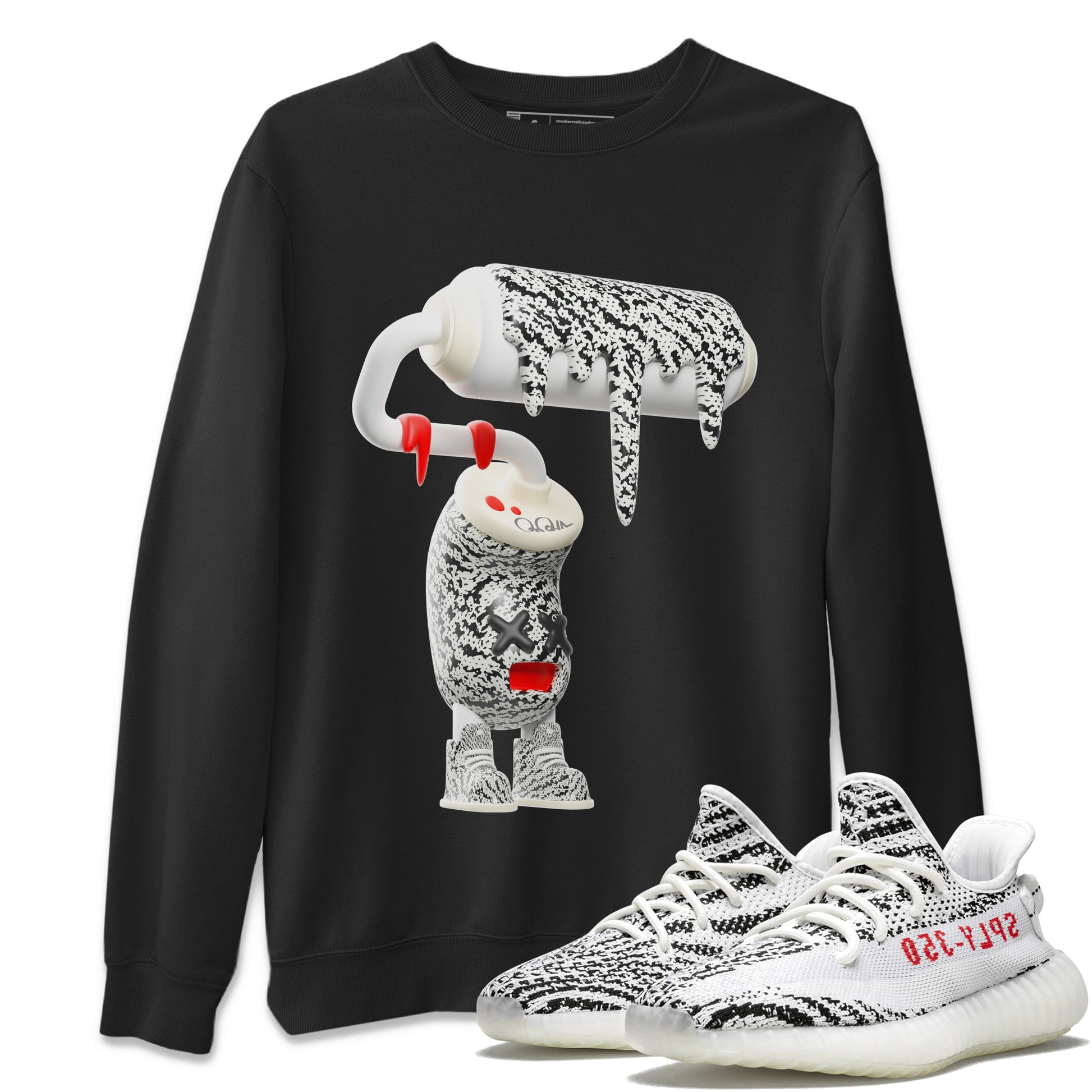 Yeezy 350 Zebra Sneaker Match Tees 3D Paint Roller Sneaker Tees Yeezy Boost 350 V2 Zebra Sneaker Release Tees Unisex Shirts Black 1