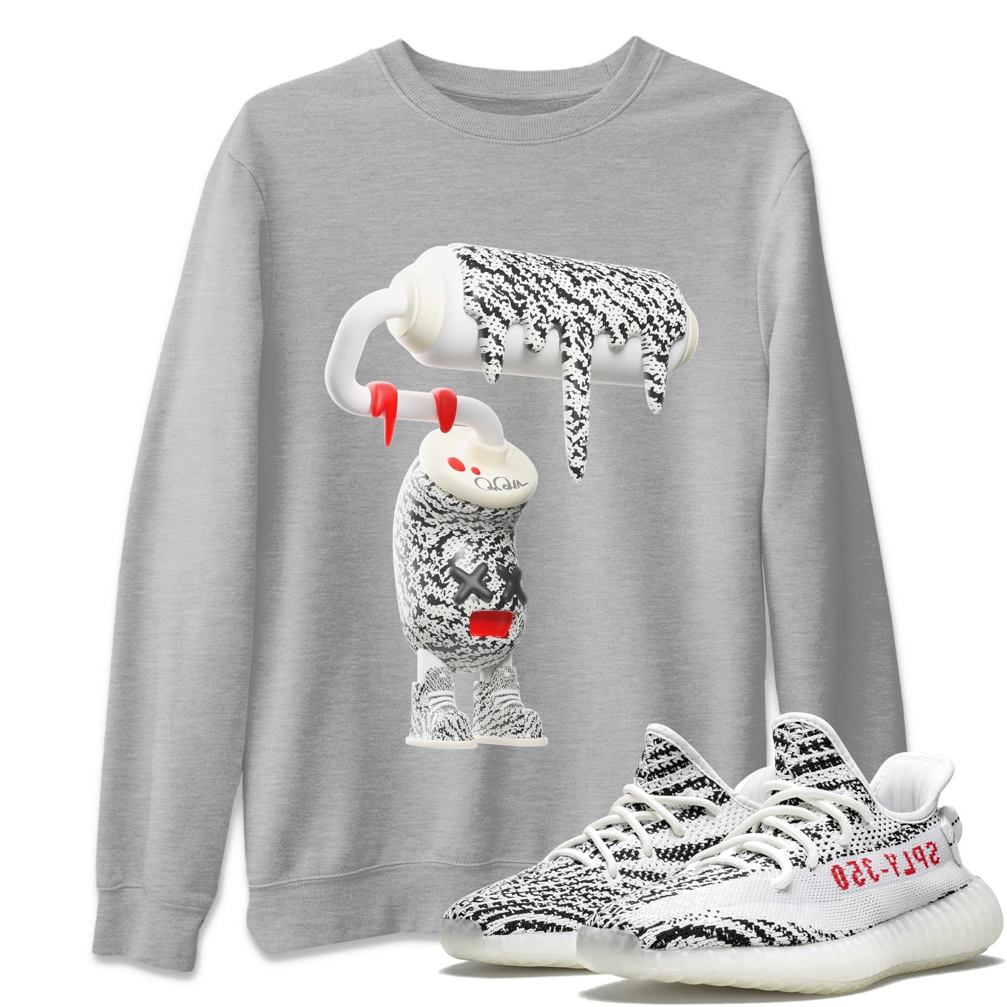 Yeezy 350 Zebra Sneaker Match Tees 3D Paint Roller Sneaker Tees Yeezy Boost 350 V2 Zebra Sneaker Release Tees Unisex Shirts Heather Grey 1