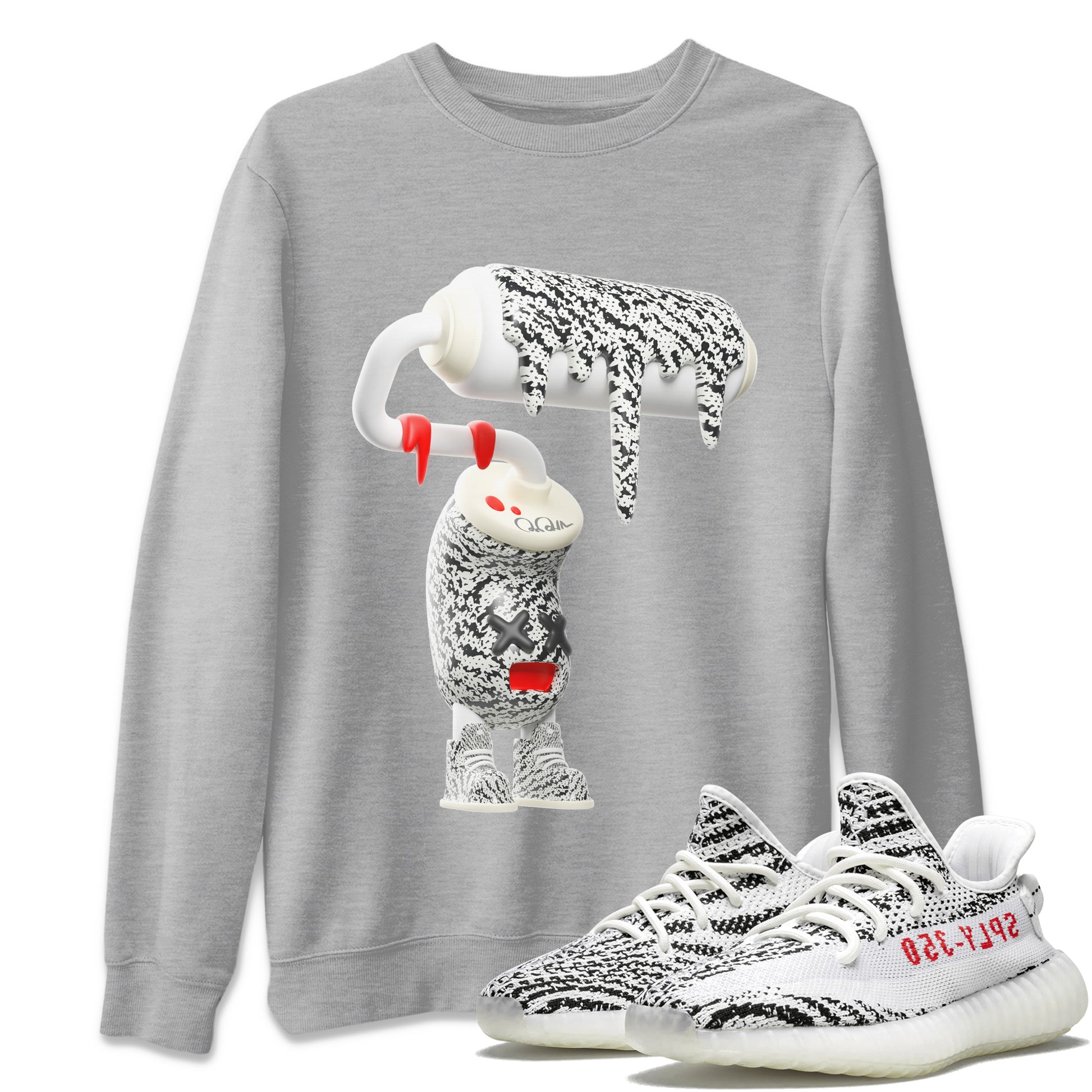 Yeezy 350 Zebra Sneaker Match Tees 3D Paint Roller Sneaker Tees Yeezy Boost 350 V2 Zebra Sneaker Release Tees Unisex Shirts Heather Grey 1