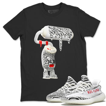 Yeezy 350 Zebra Sneaker Match Tees 3D Paint Roller Sneaker Tees Yeezy Boost 350 V2 Zebra Sneaker Release Tees Unisex Shirts Black 1